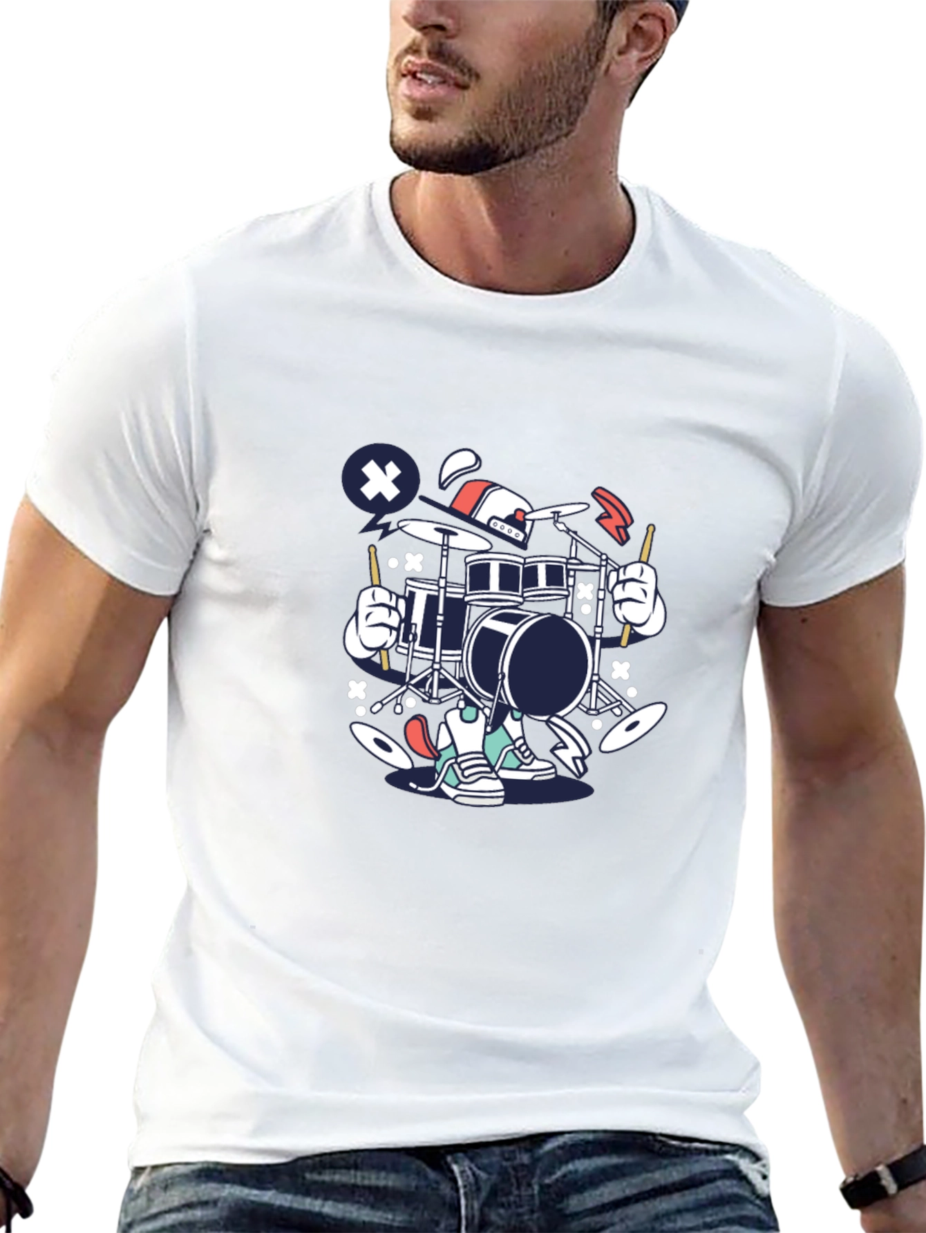 Drummer Cartoon Graphic T-Shirt