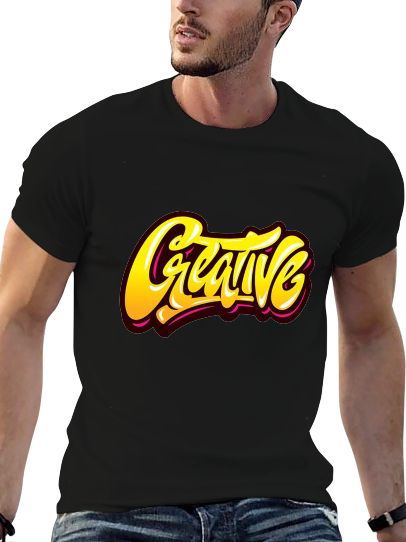 Creative Graphic Tee - Stylish Black Cotton T-Shirt
