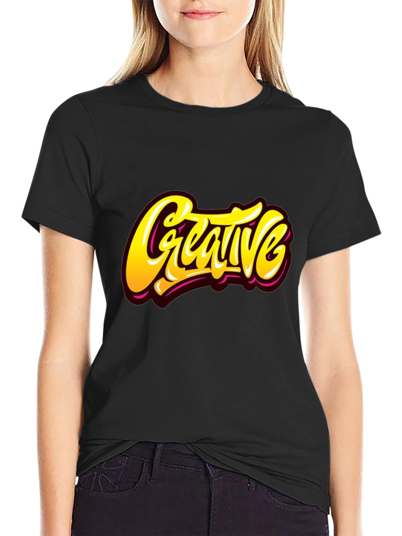 Creative Graphic Tee - Stylish Black Cotton T-Shirt