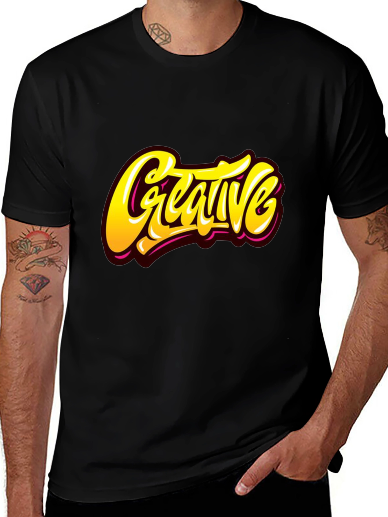 Creative Graphic Tee - Stylish Black Cotton T-Shirt