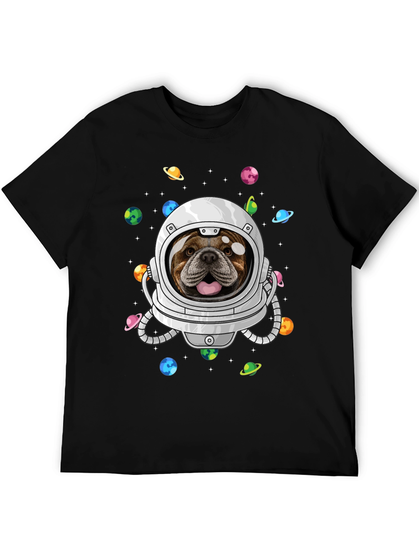Bulldog Astronaut Graphic Tee - Space Dog Shirt