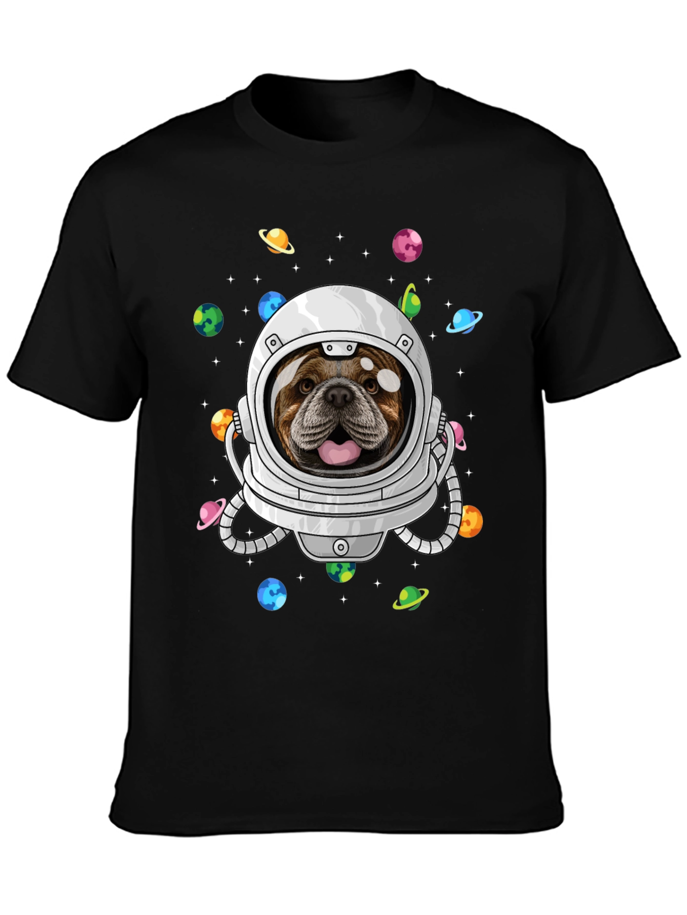 Bulldog Astronaut Graphic Tee - Space Dog Shirt