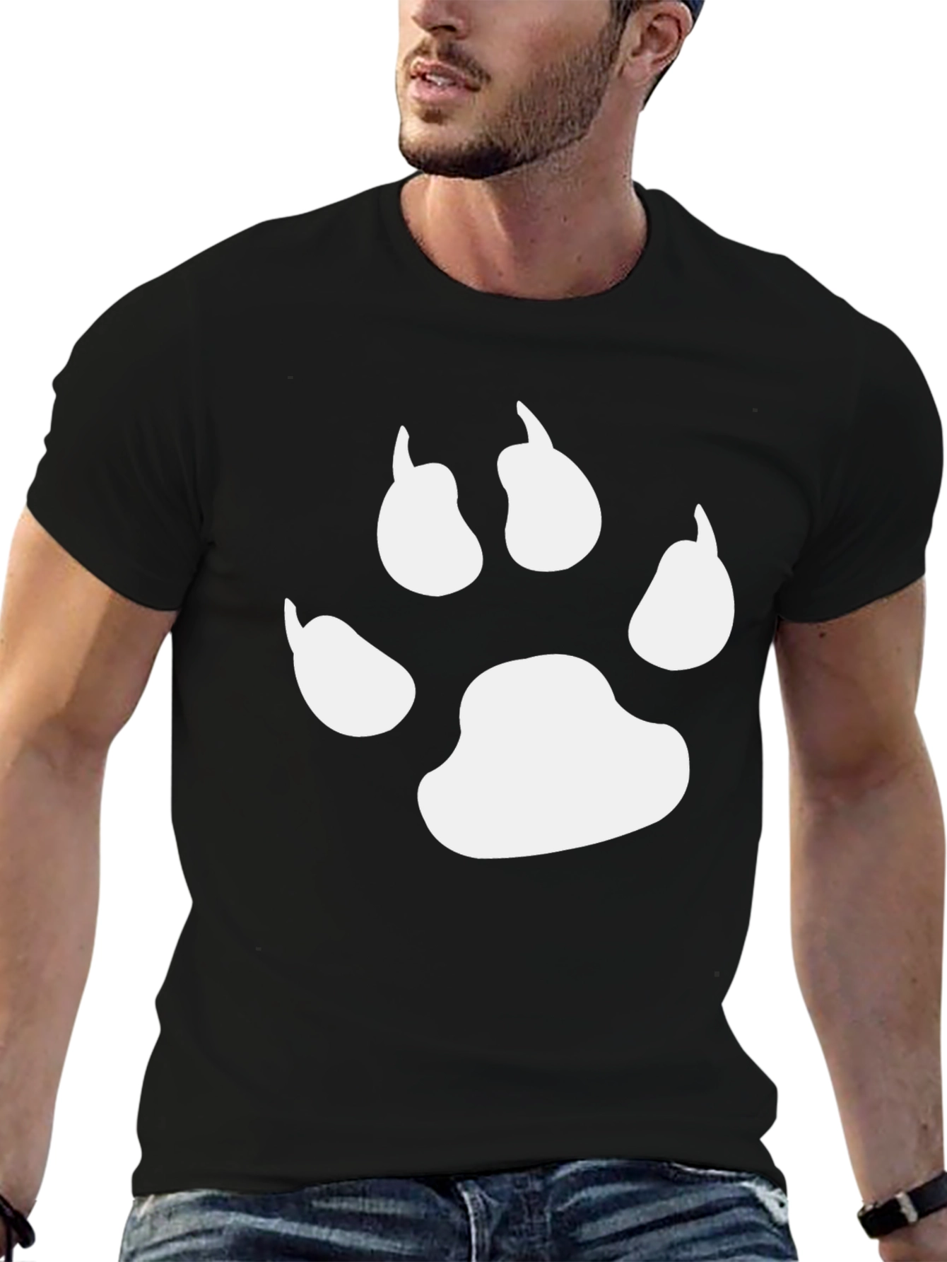 Black T-Shirt with White Paw Print