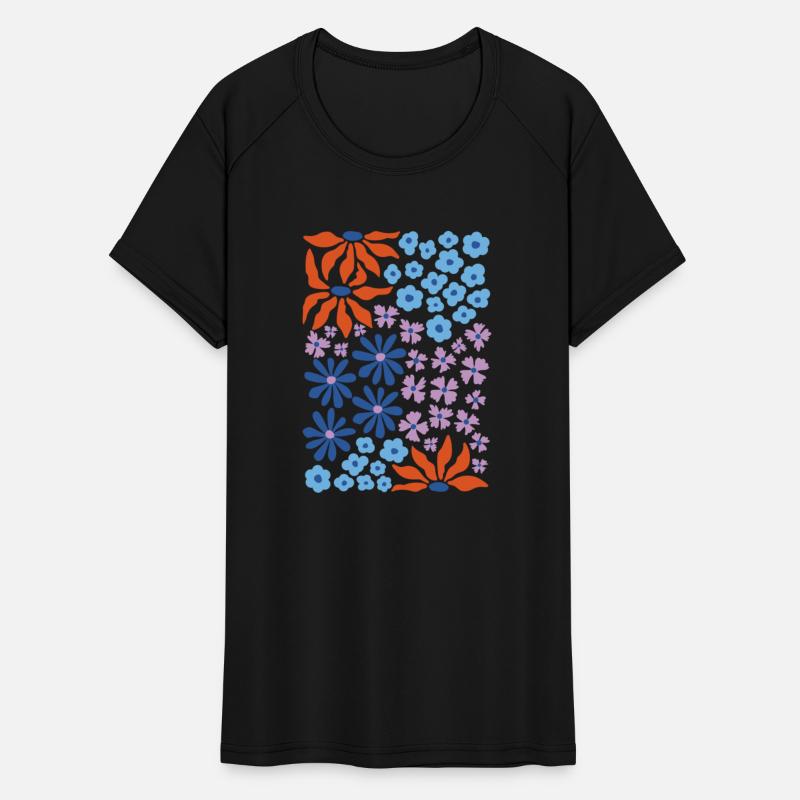 Red Blue Lilac Whimsical Flowers