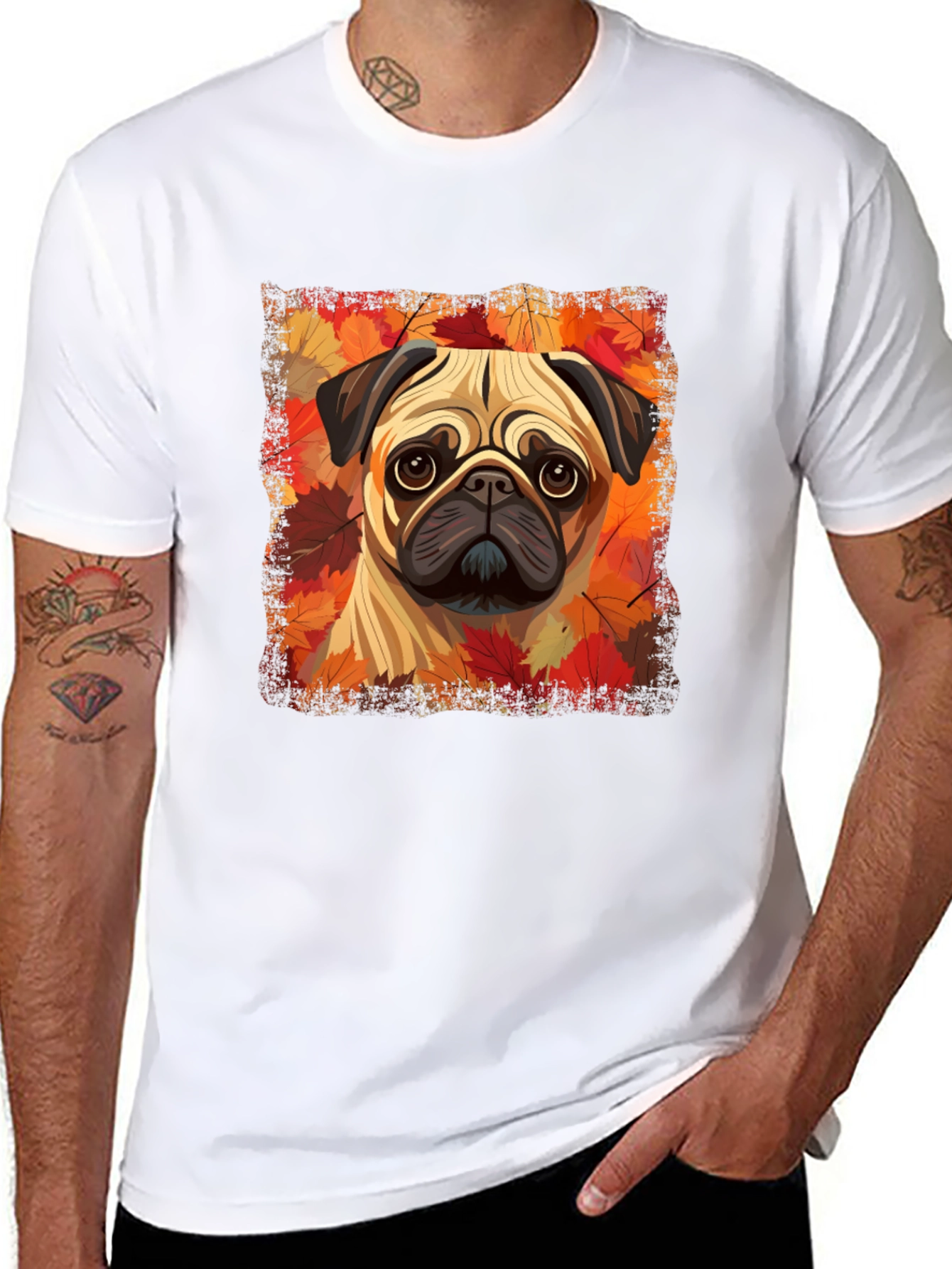 Pug in Autumn Leaves Graphic T-Shirt