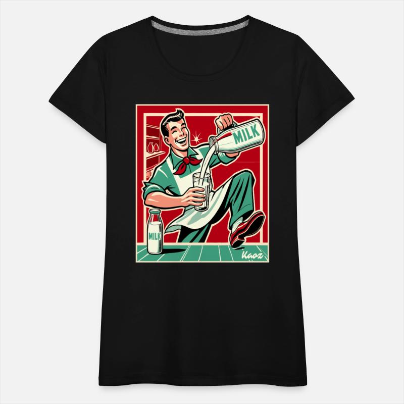 Retro man pouring milk with big smile