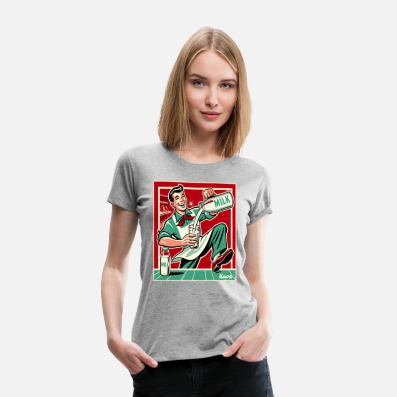 Retro man pouring milk with big smile