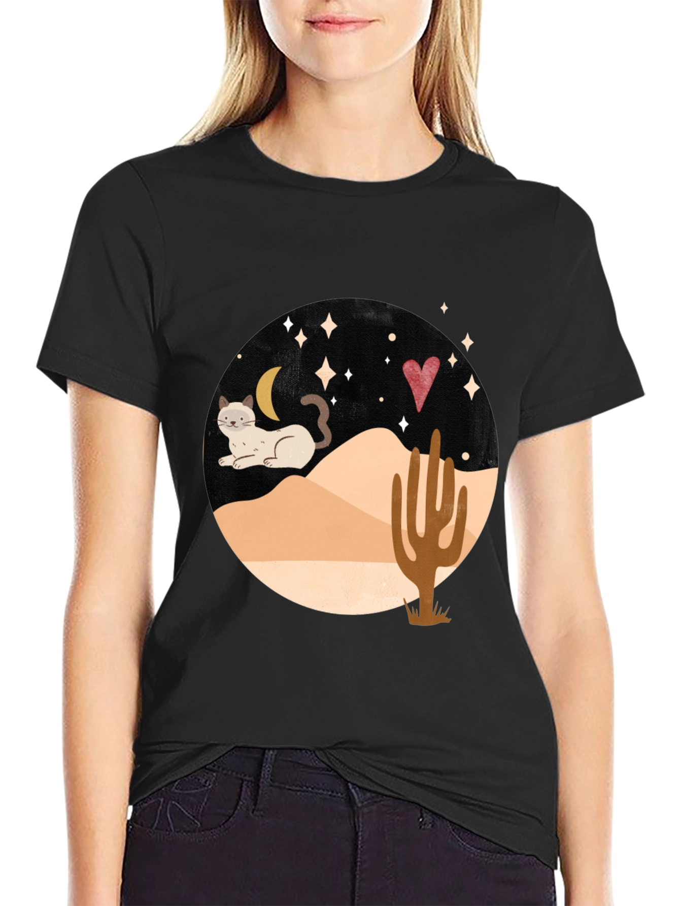 Desert Cat Graphic Tee - Black
