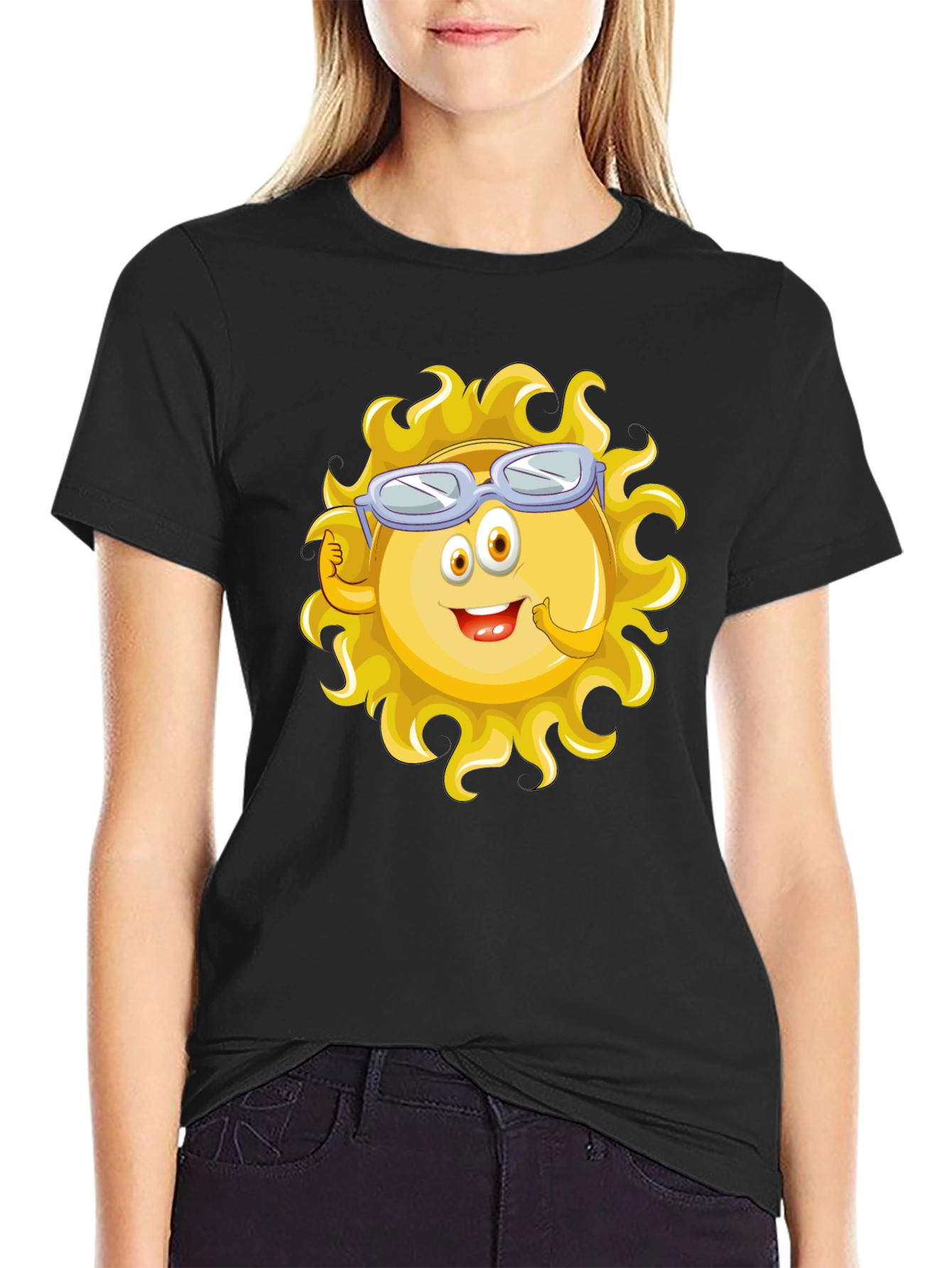 Fun Cartoon Sun Graphic Black T-Shirt