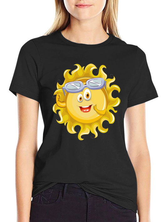 Fun Cartoon Sun Graphic Black T-Shirt