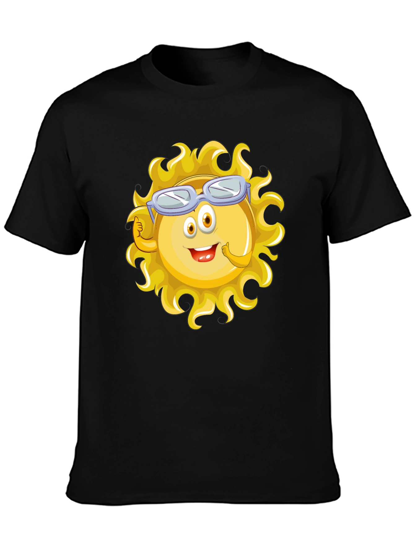 Fun Cartoon Sun Graphic Black T-Shirt