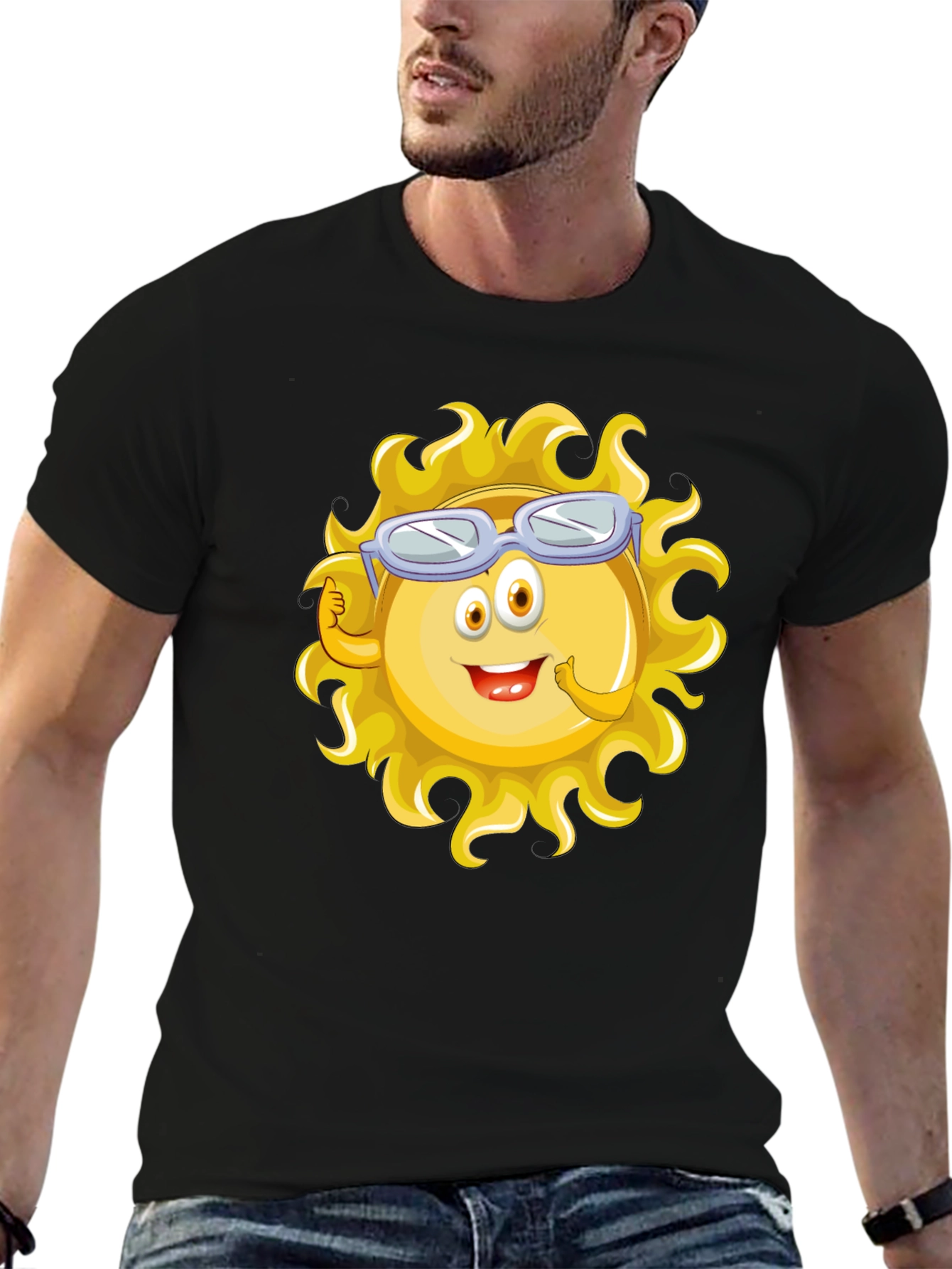 Fun Cartoon Sun Graphic Black T-Shirt