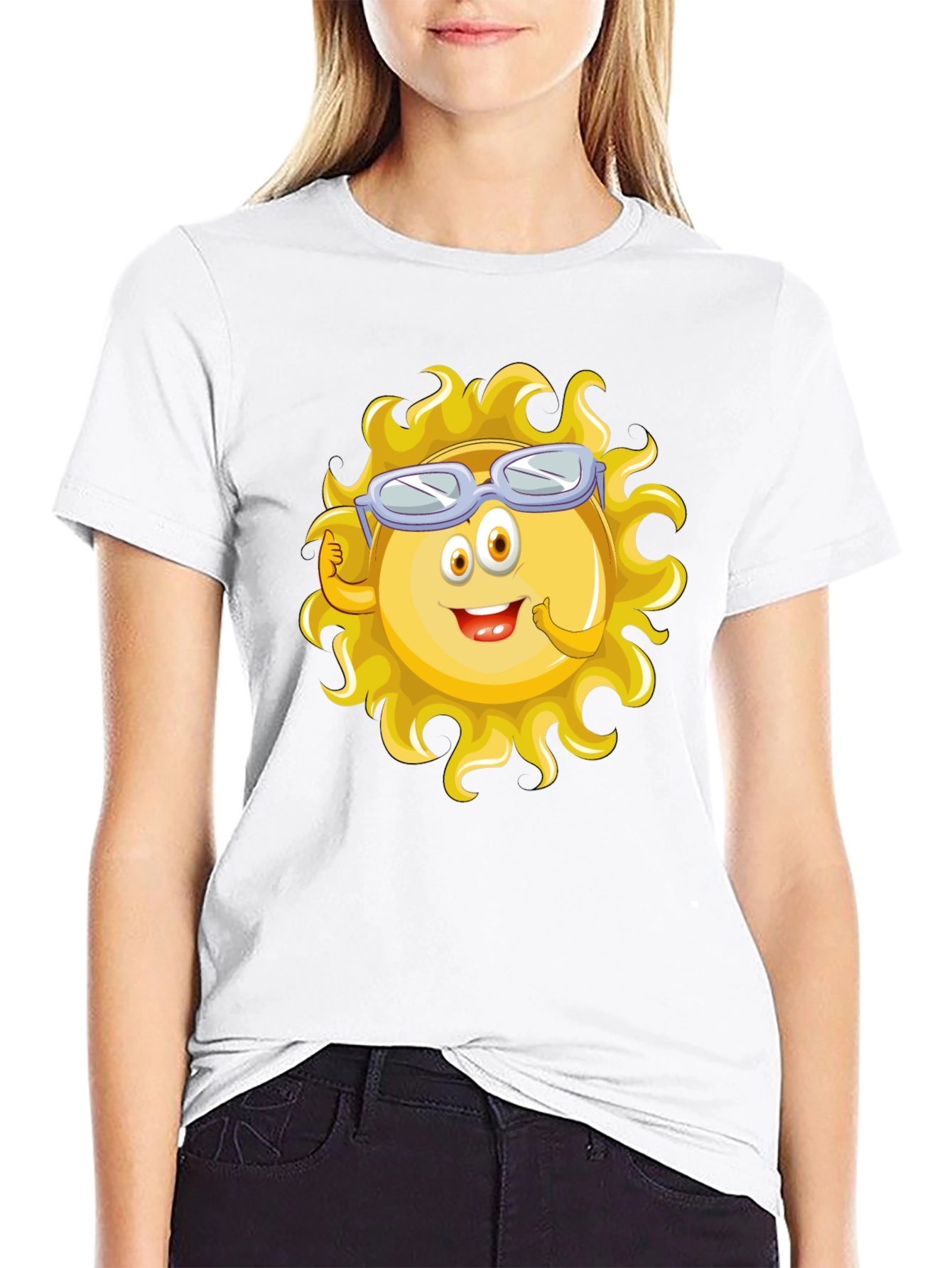 Fun Cartoon Sun Graphic Black T-Shirt
