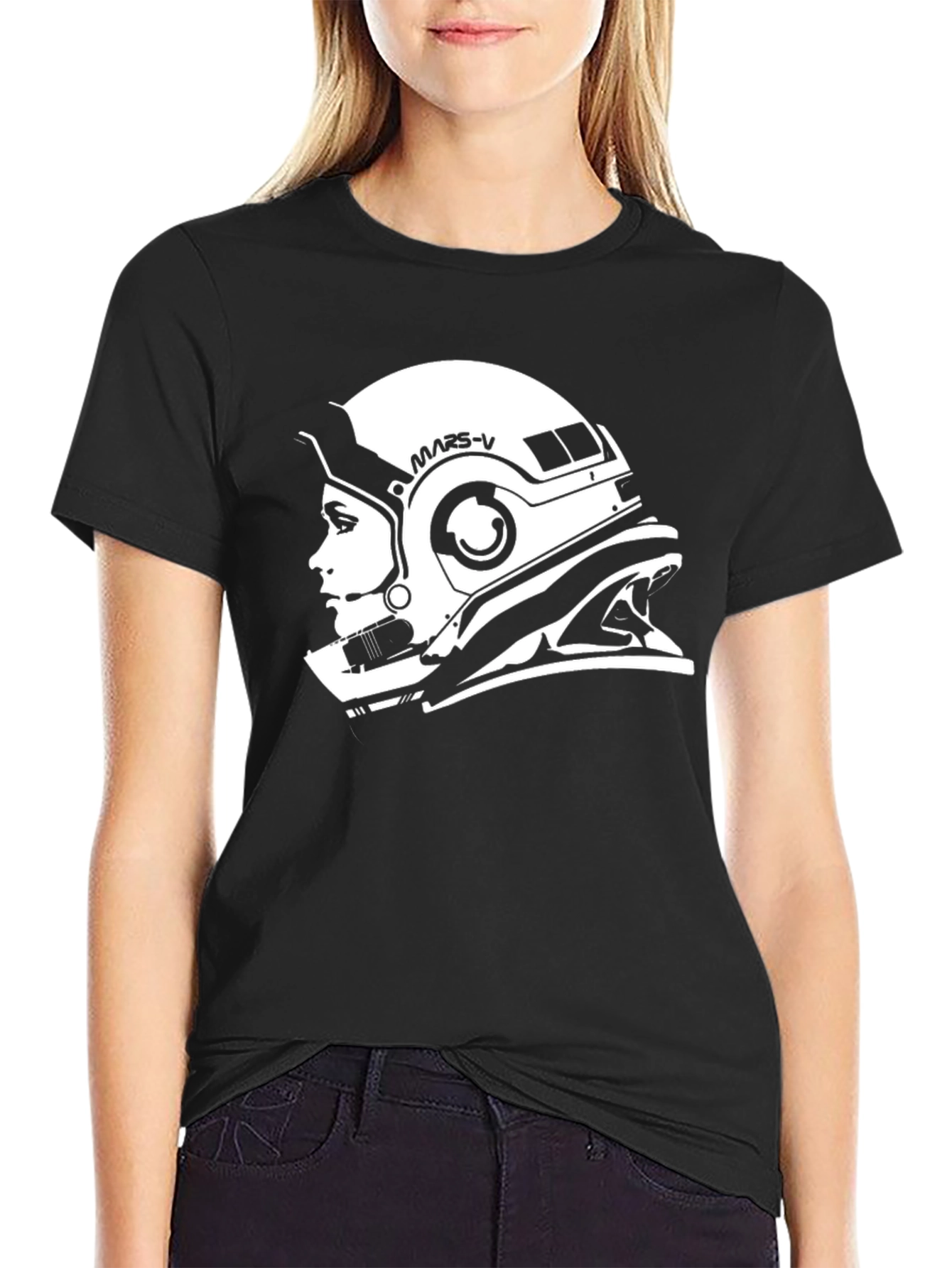 Mars-V Astronaut Helmet Graphic Black T-Shirt