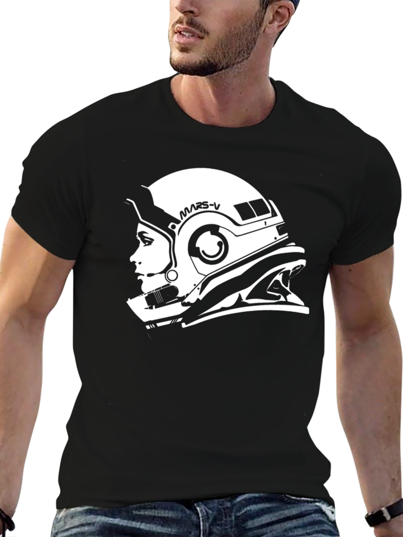 Mars-V Astronaut Helmet Graphic Black T-Shirt