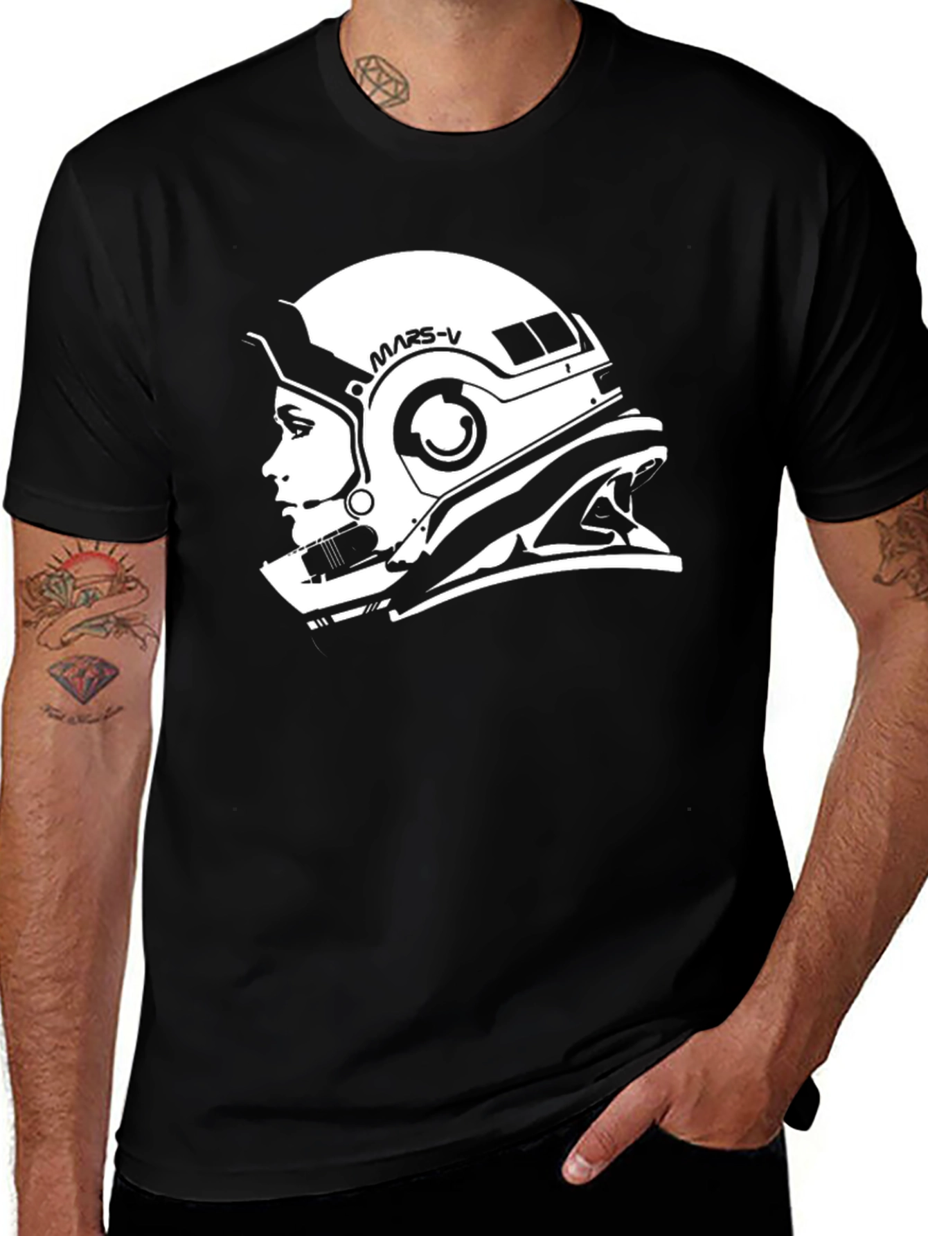 Mars-V Astronaut Helmet Graphic Black T-Shirt