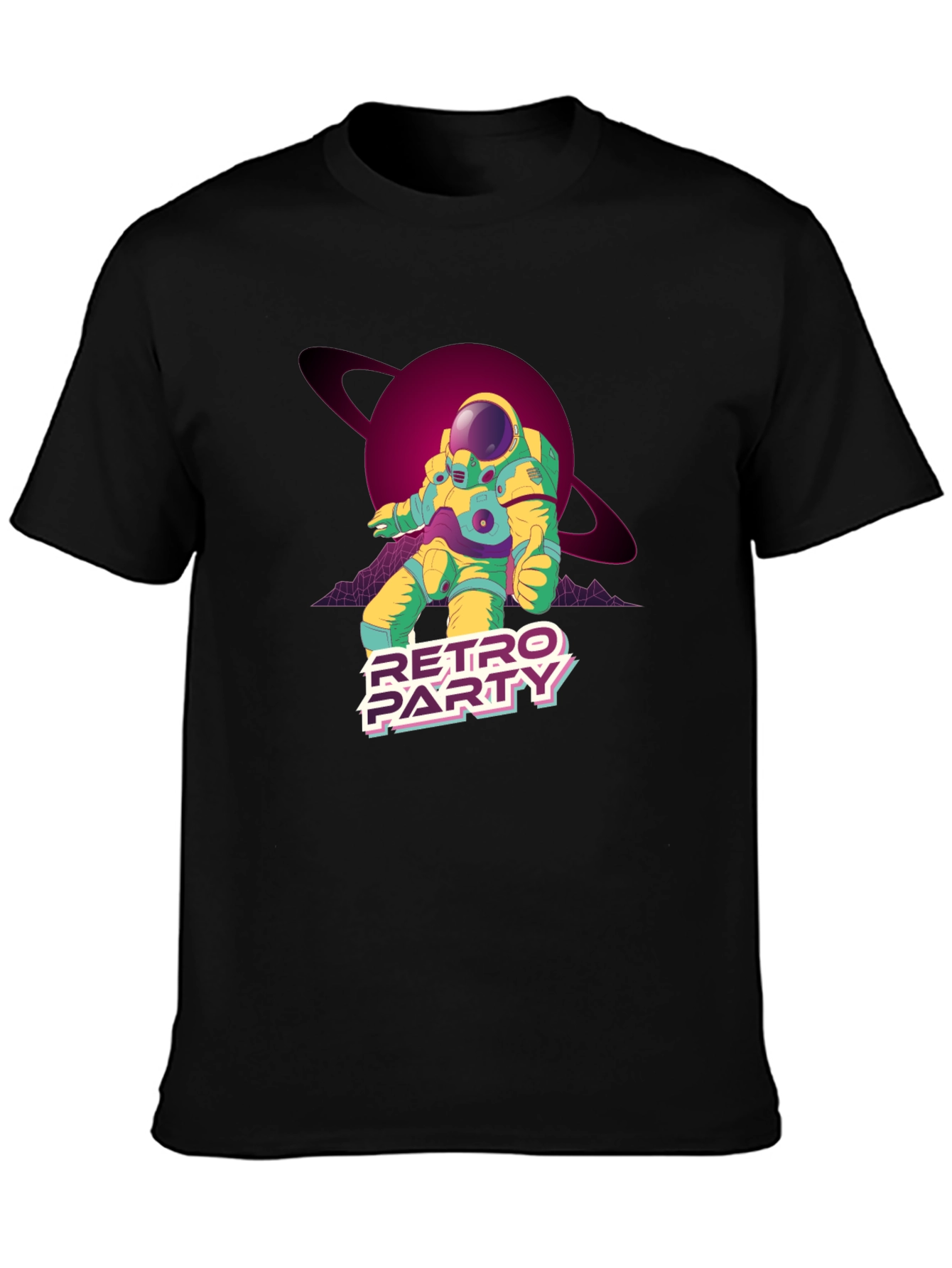 Retro Party Astronaut Graphic Tee - Classic Black Cotton
