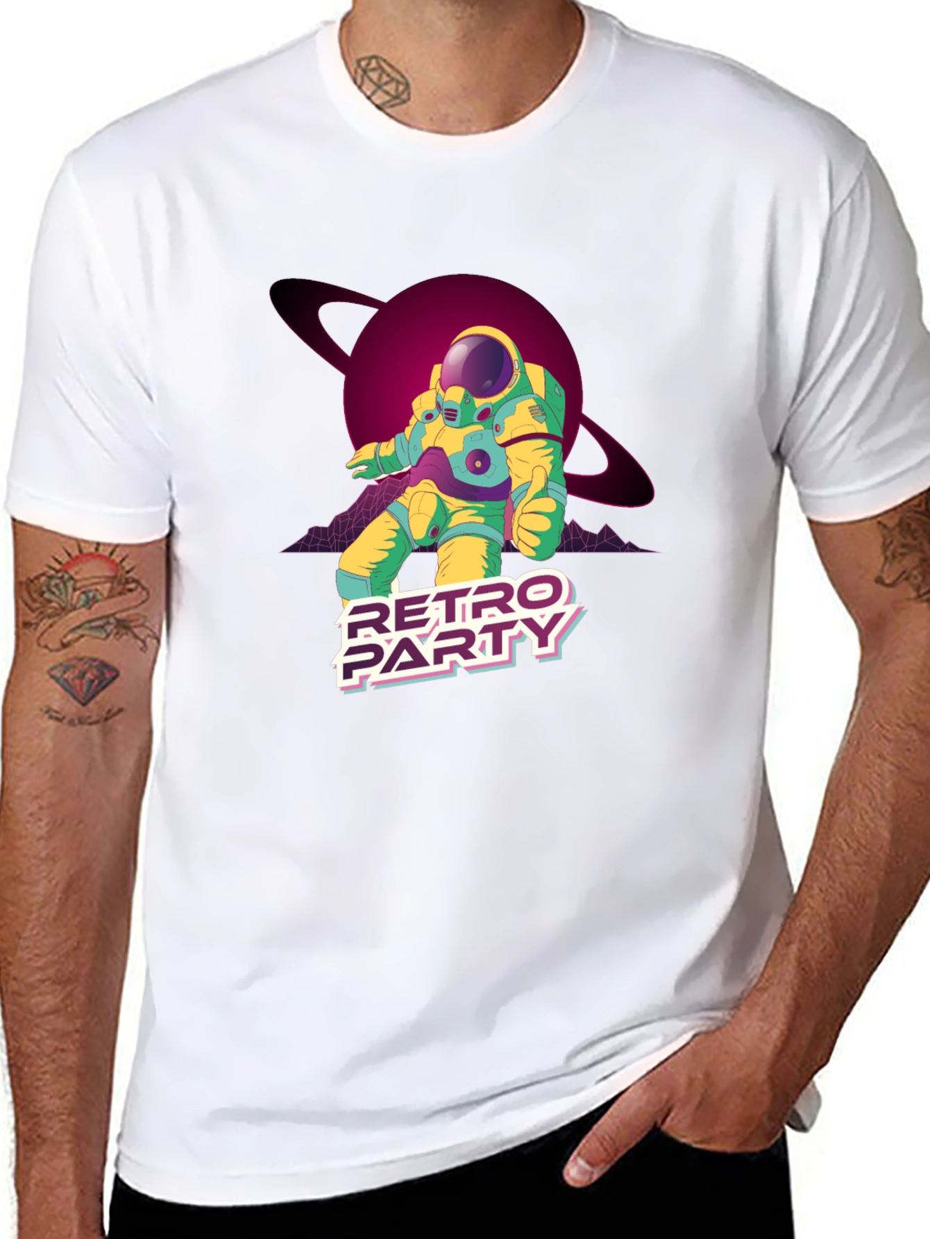 Retro Party Astronaut Graphic Tee - Classic Black Cotton