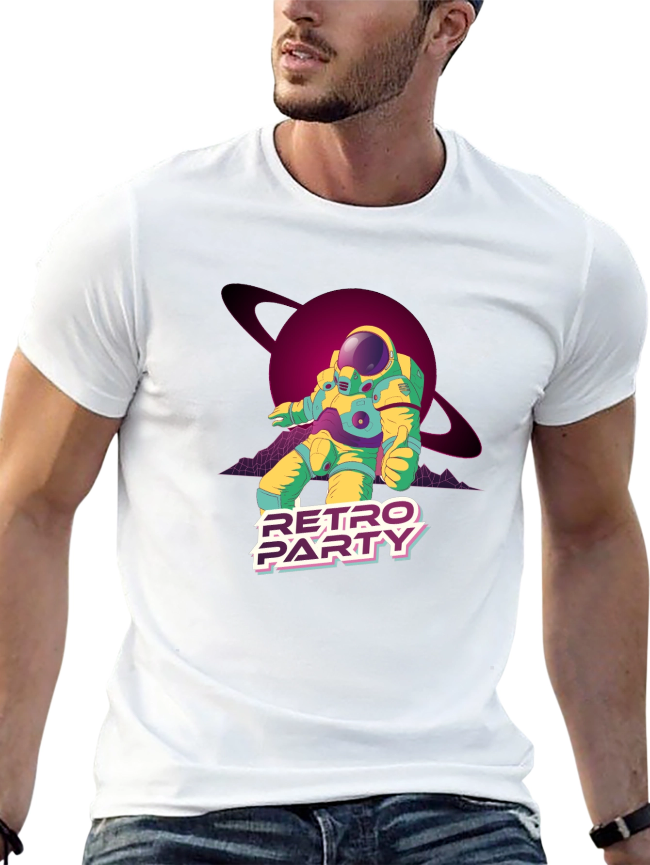 Retro Party Astronaut Graphic Tee - Classic Black Cotton