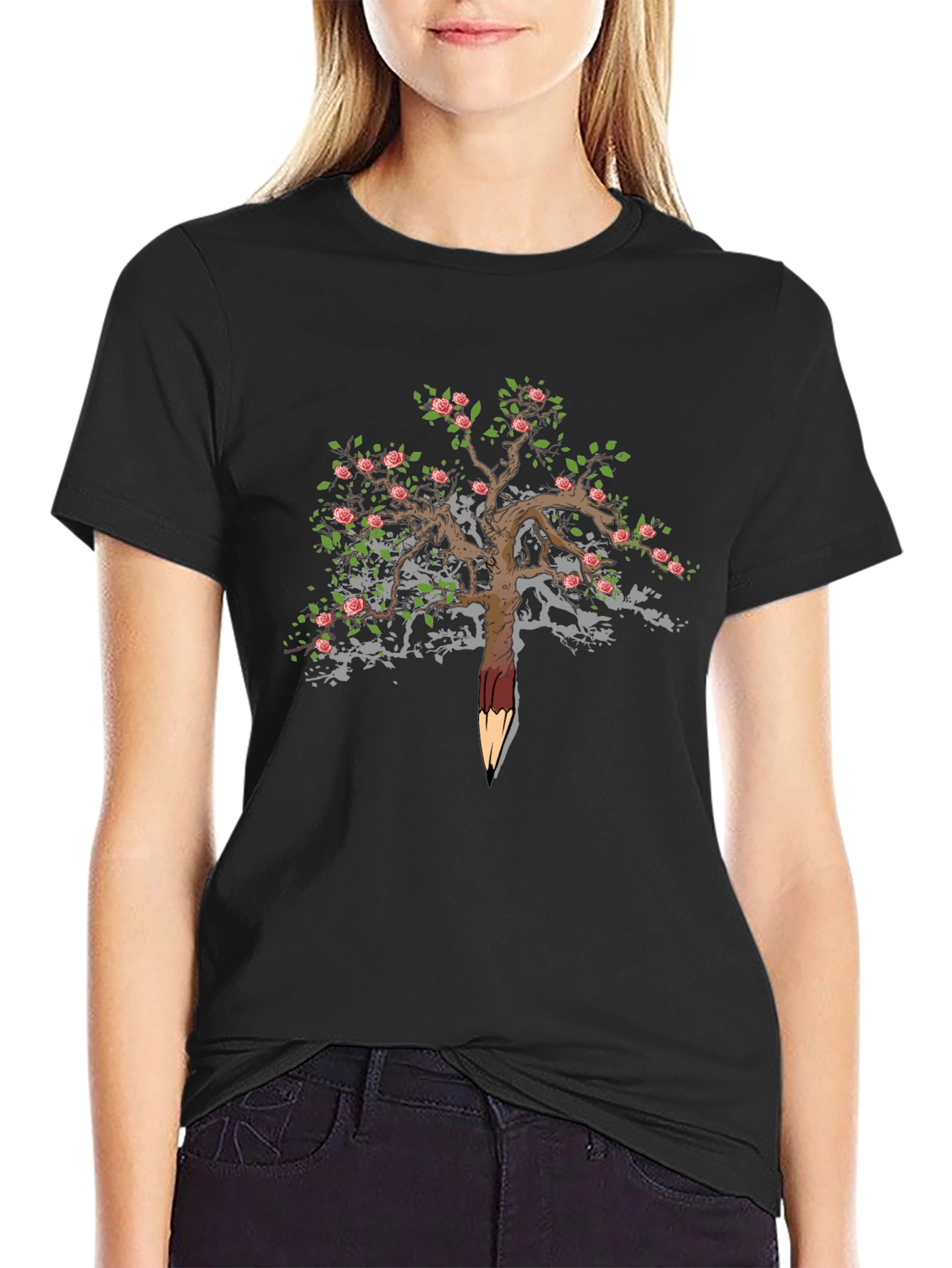Rose Tree Pencil Art T-Shirt