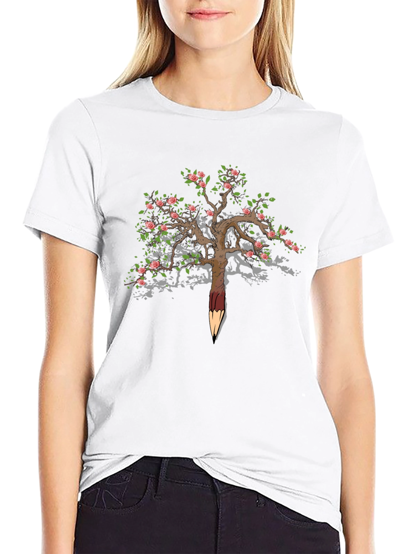 Rose Tree Pencil Art T-Shirt