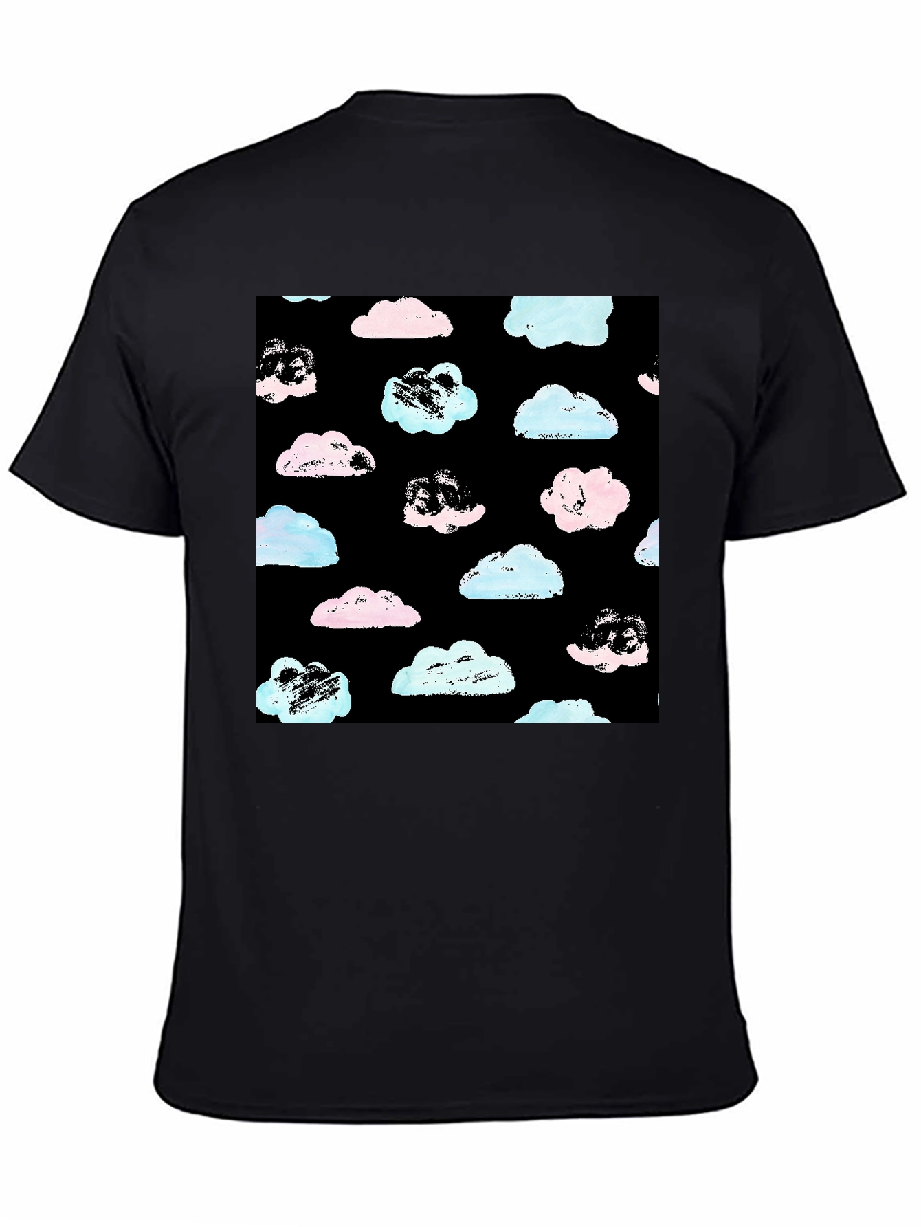 Cloud Print Black Crew Neck T-Shirt