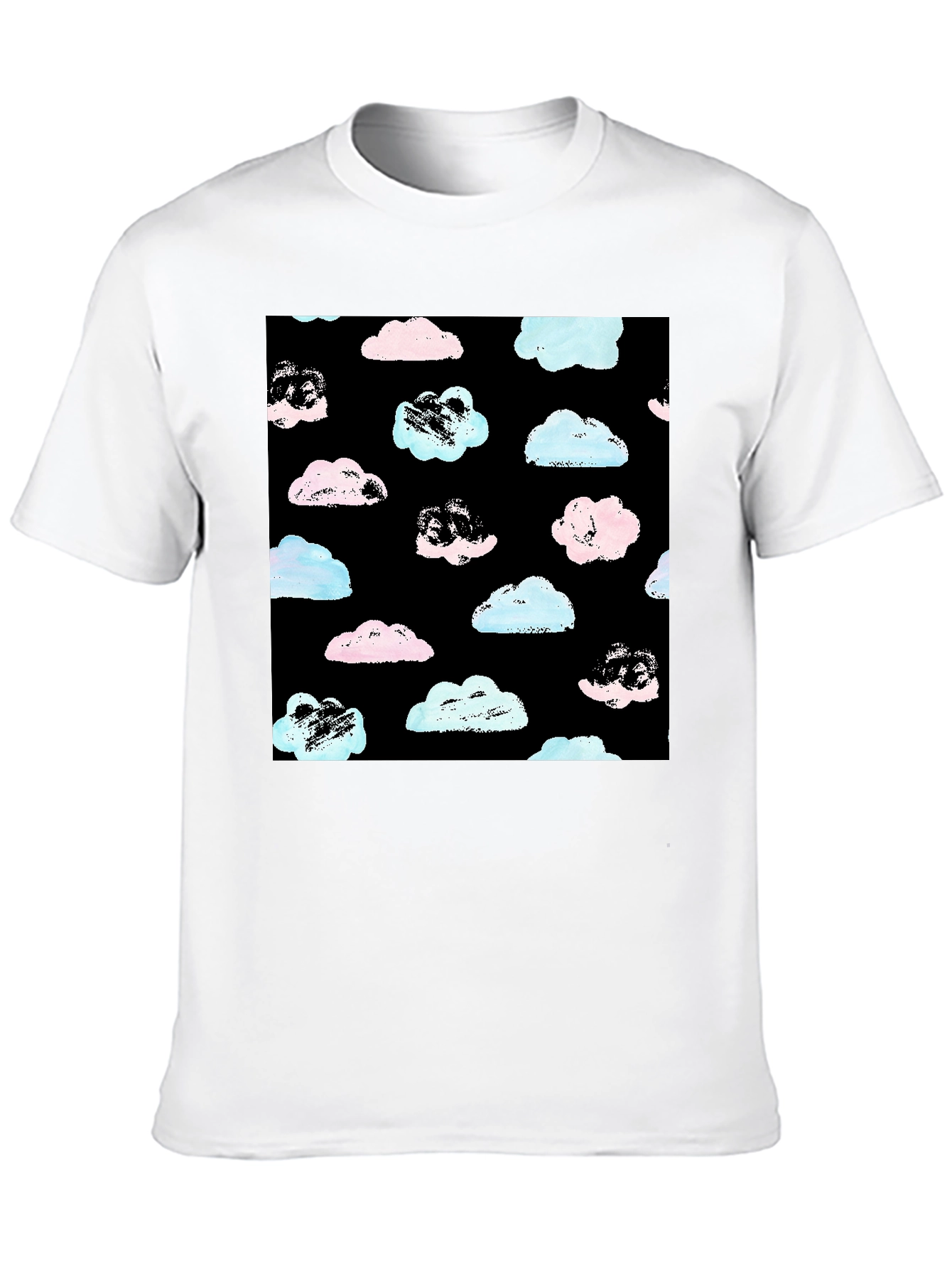 Cloud Print Black Crew Neck T-Shirt