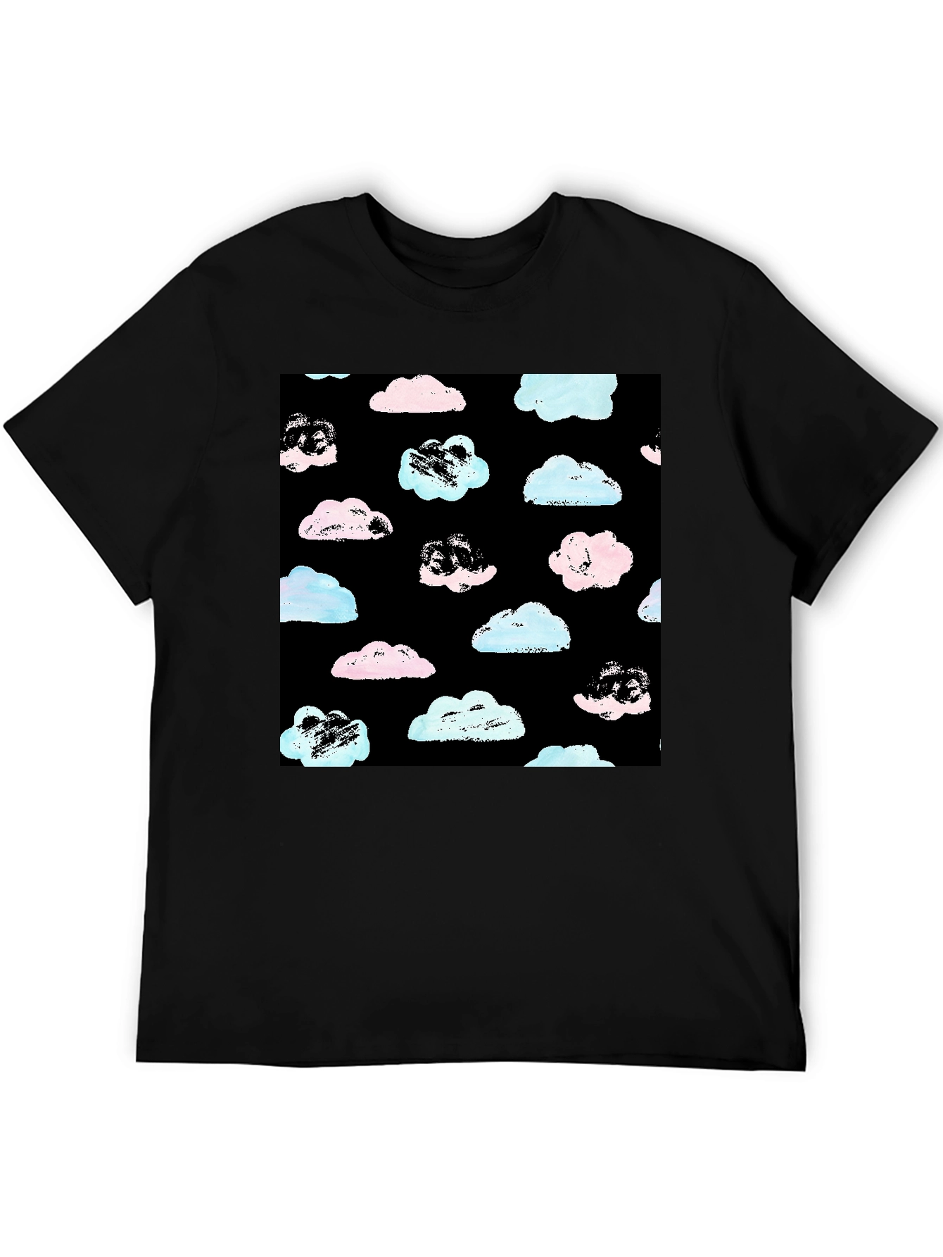 Cloud Print Black Crew Neck T-Shirt