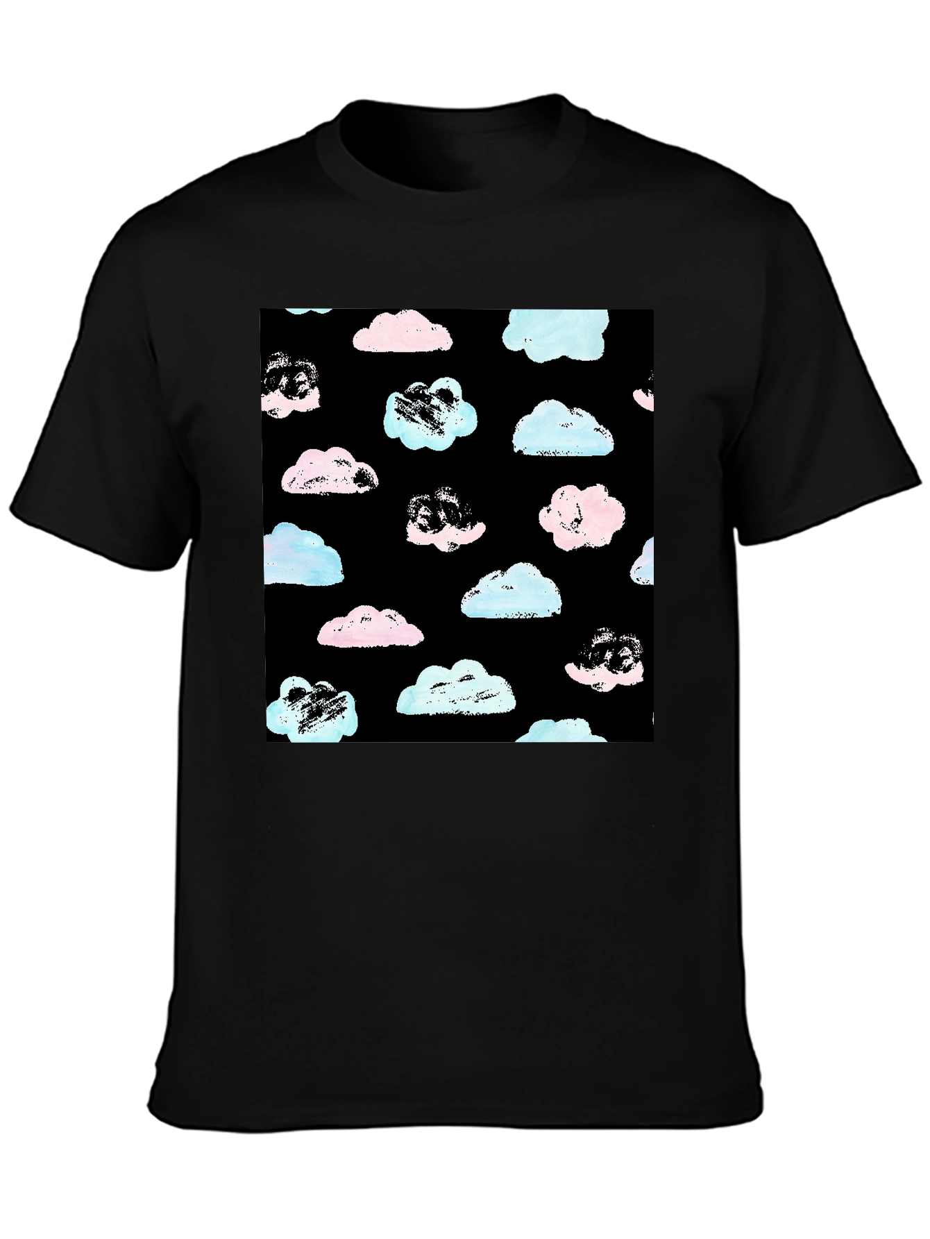 Cloud Print Black Crew Neck T-Shirt