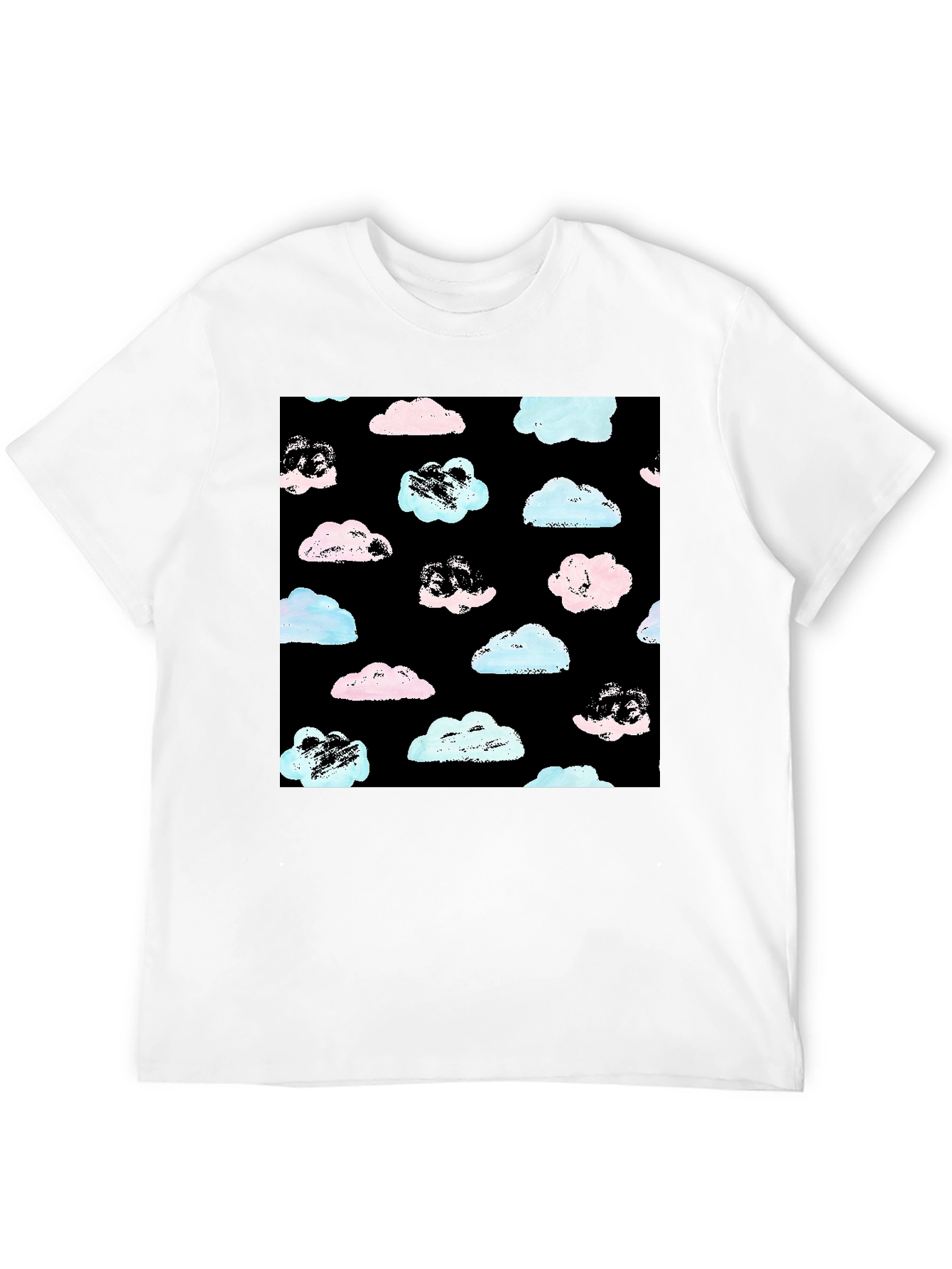 Cloud Print Black Crew Neck T-Shirt