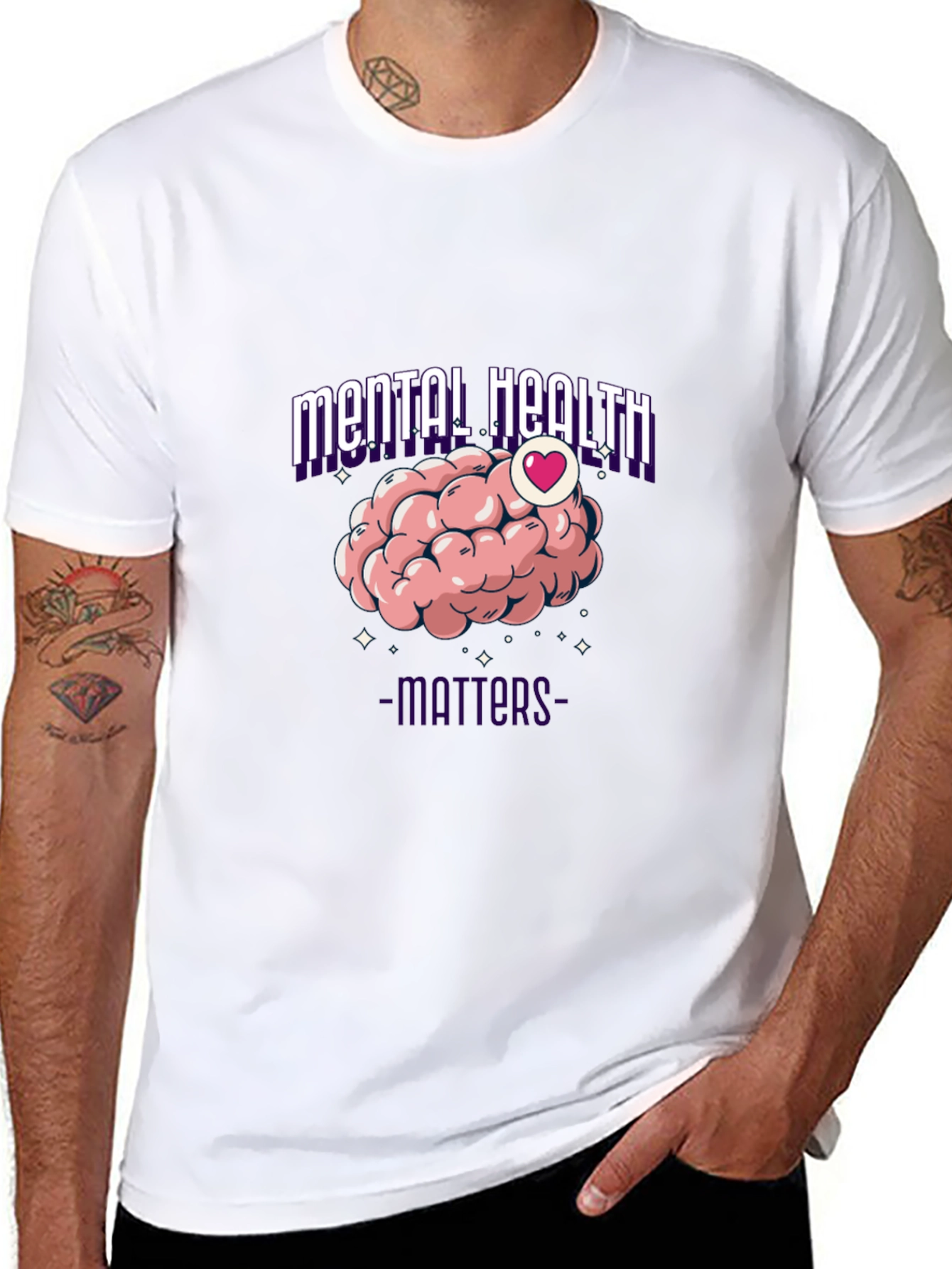 Mental Health Matters T-Shirt - Brain Heart Design