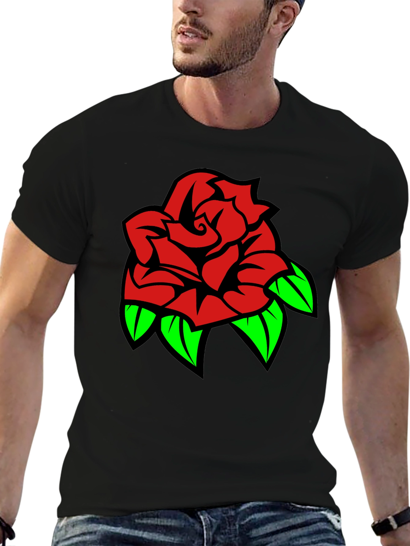 Rose Graphic Tee - Stylish Black T-Shirt