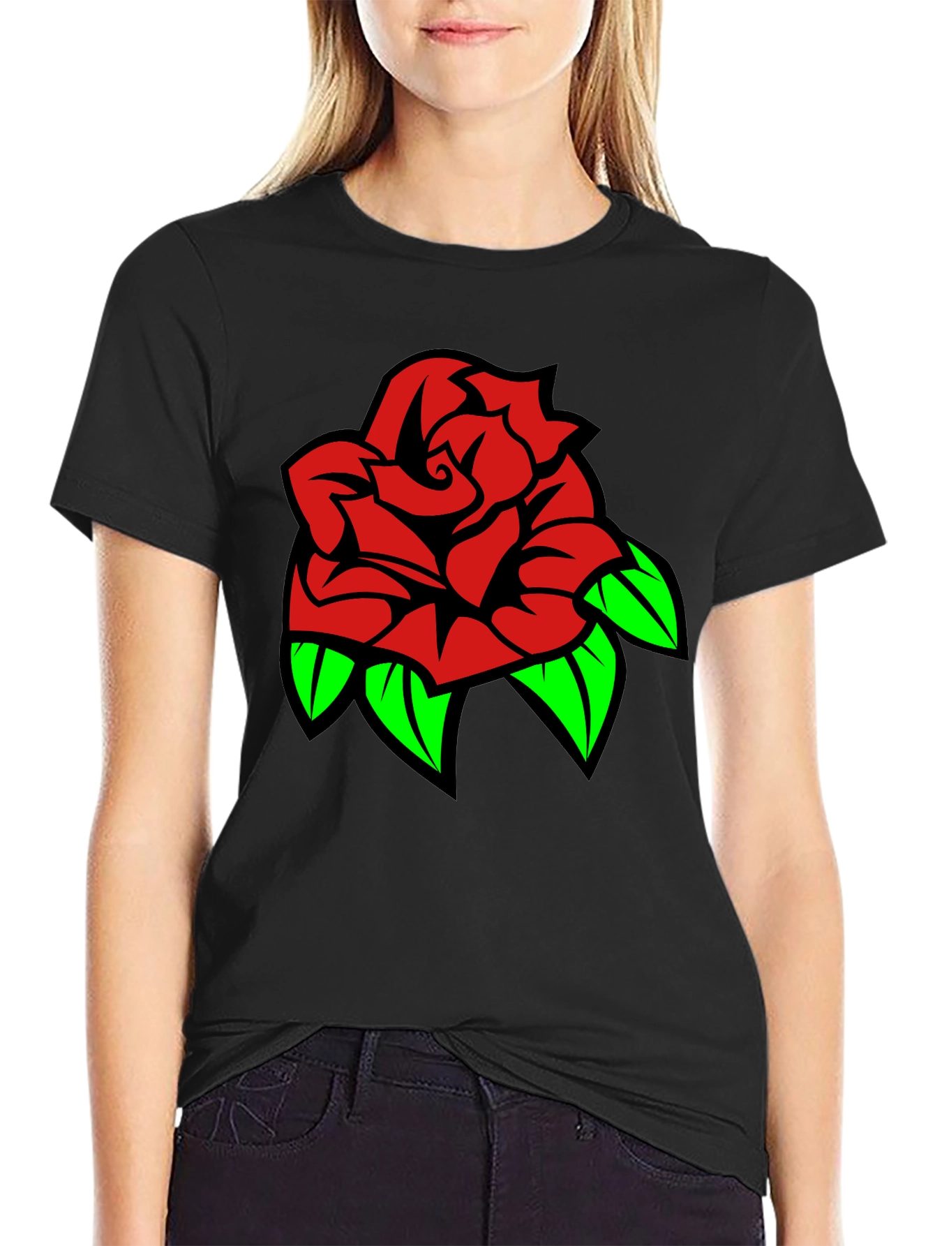Rose Graphic Tee - Stylish Black T-Shirt