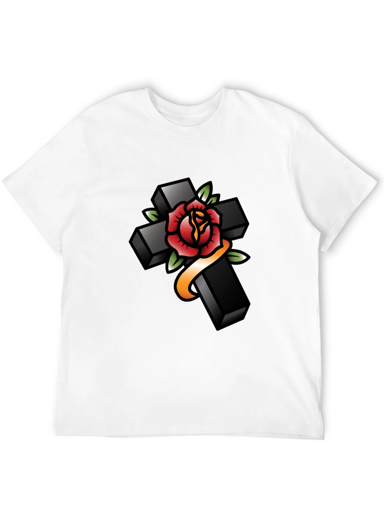 Cross & Rose Tattoo Graphic Black T-Shirt