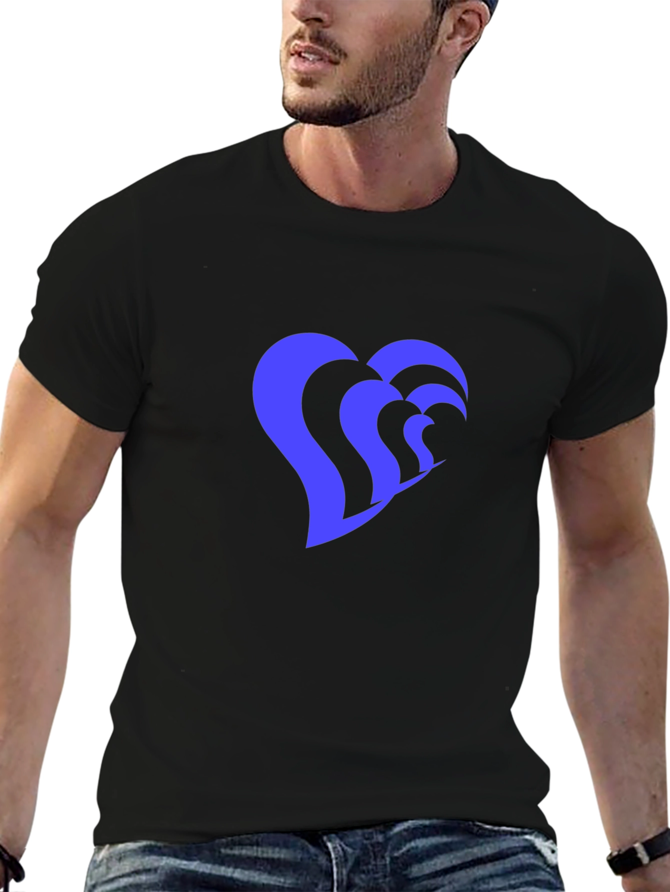 Heart Wave Graphic Tee - Stylish Black T-Shirt