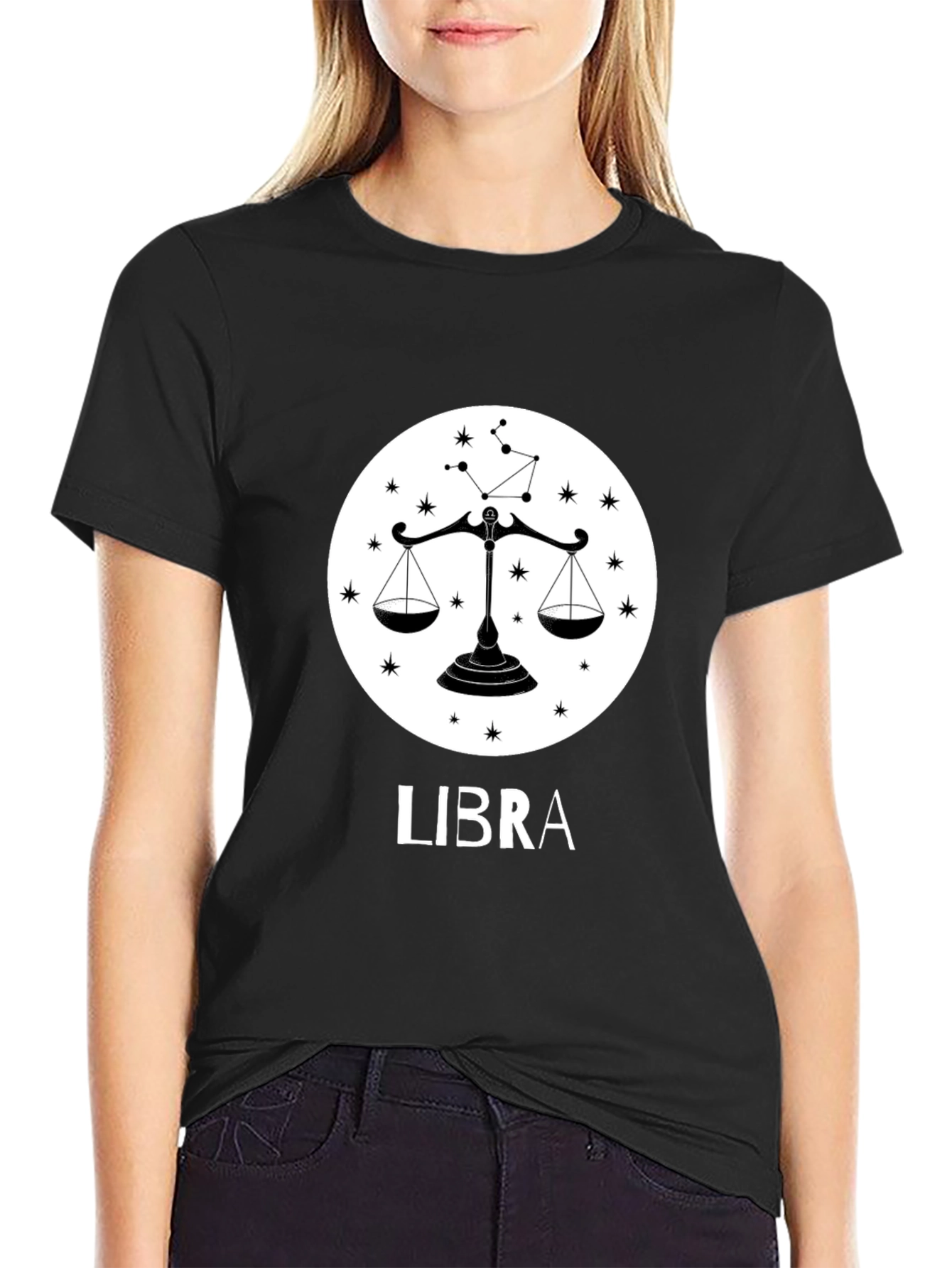 Libra Zodiac Sign Black T-Shirt