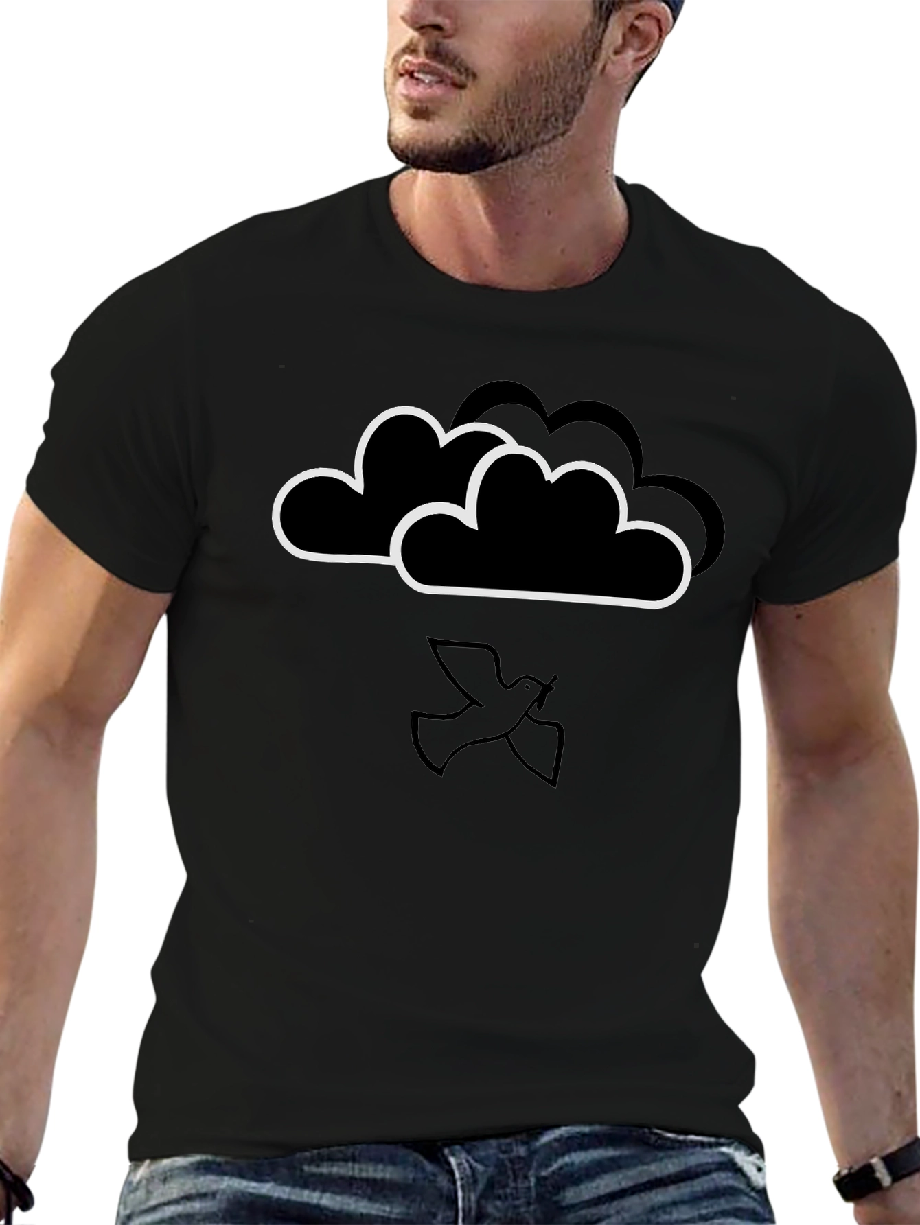 Cloud and Dove Graphic Black T-Shirt