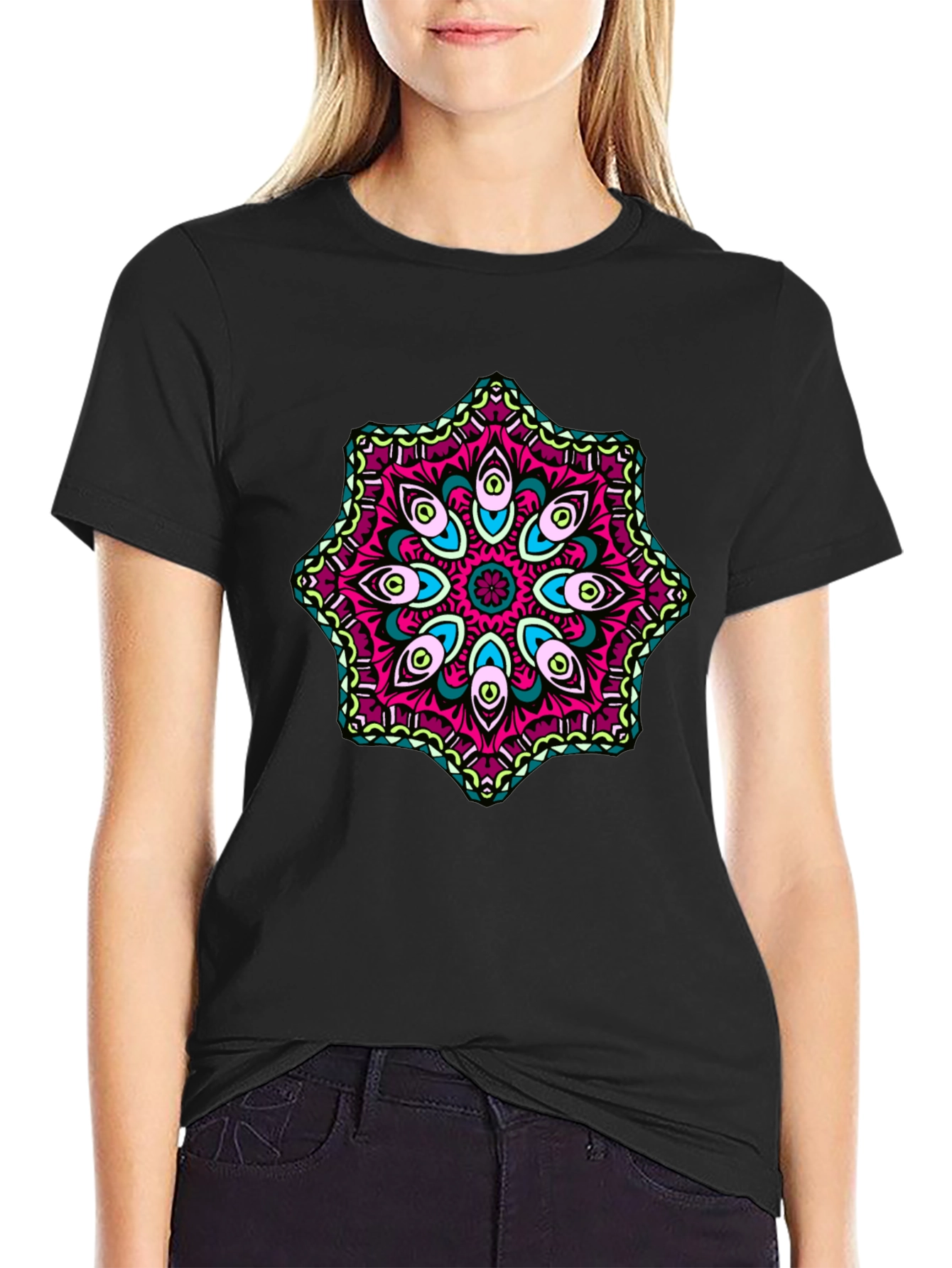 Mens Black T-Shirt with Mandala Design