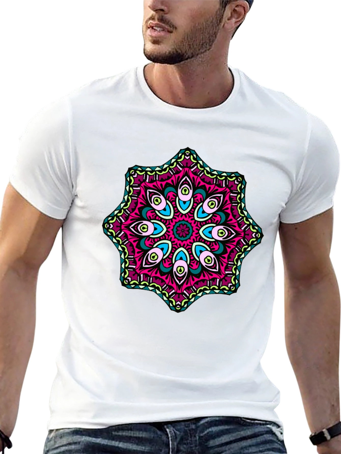 Mens Black T-Shirt with Mandala Design