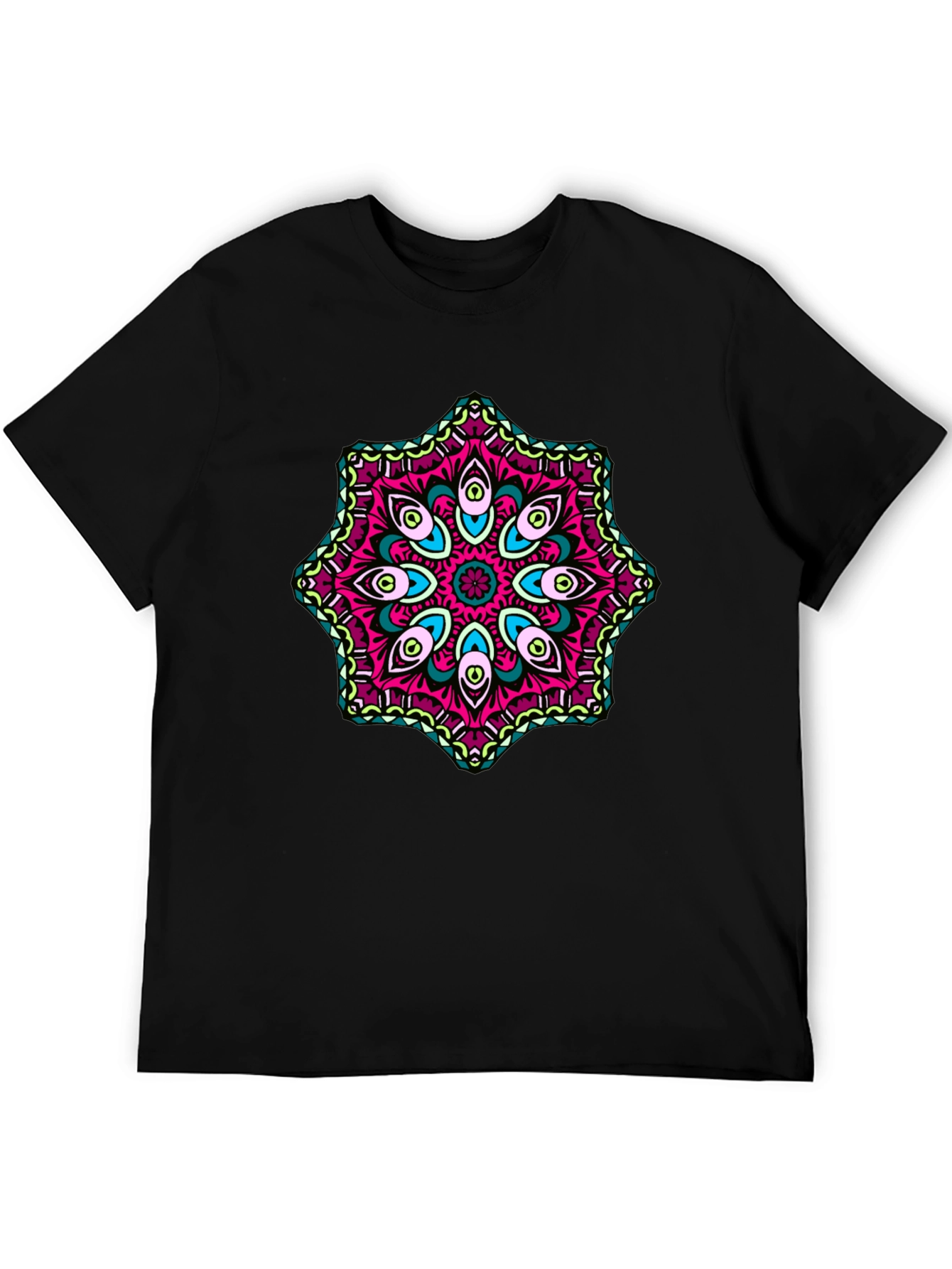 Mens Black T-Shirt with Mandala Design