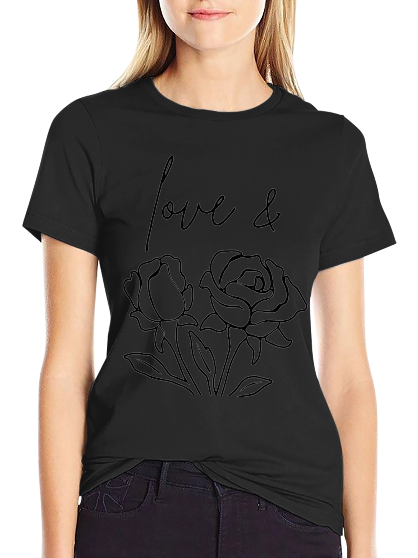 Love & Roses Graphic Tee - Stylish Black T-Shirt