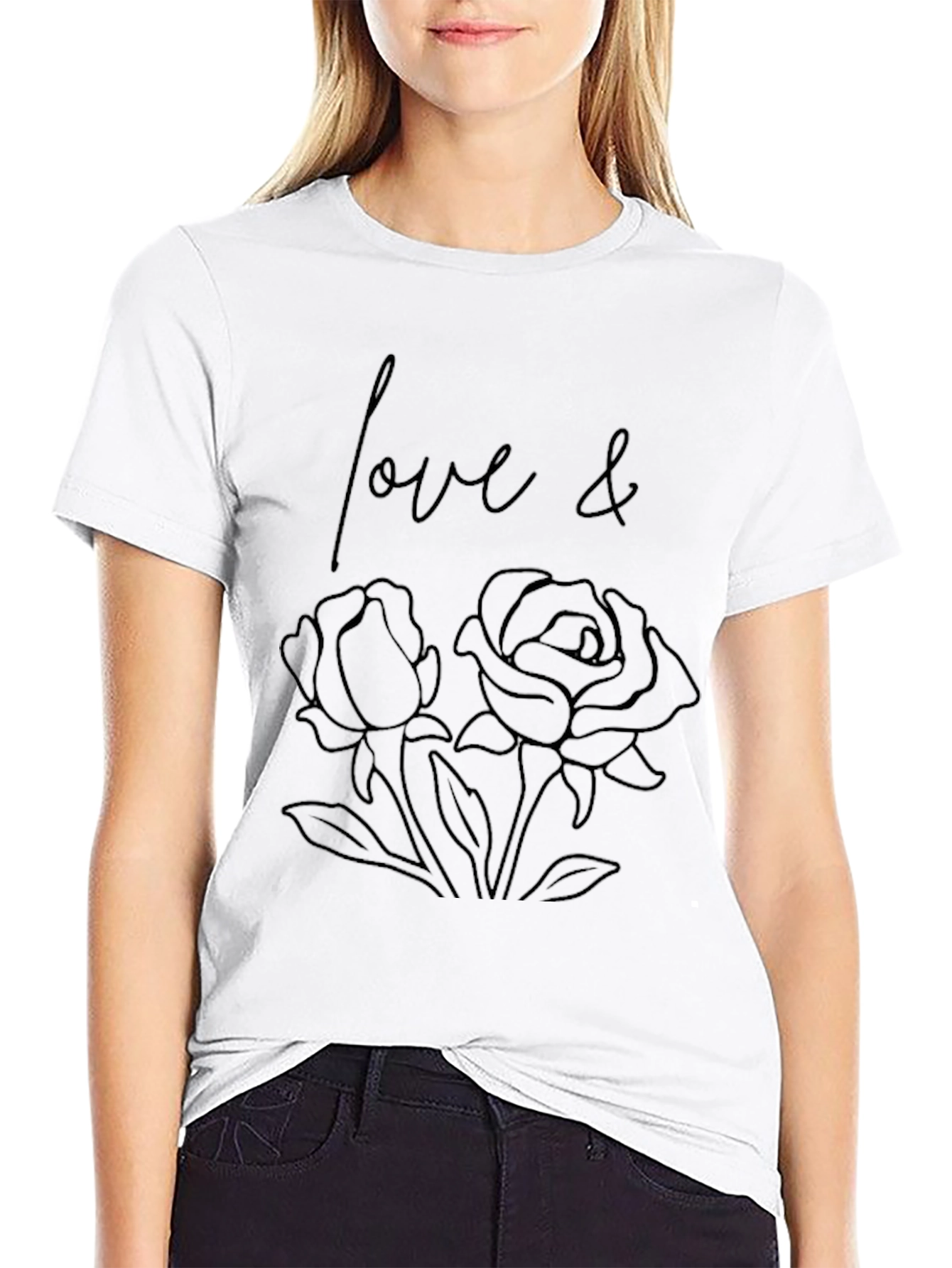 Love & Roses Graphic Tee - Stylish Black T-Shirt