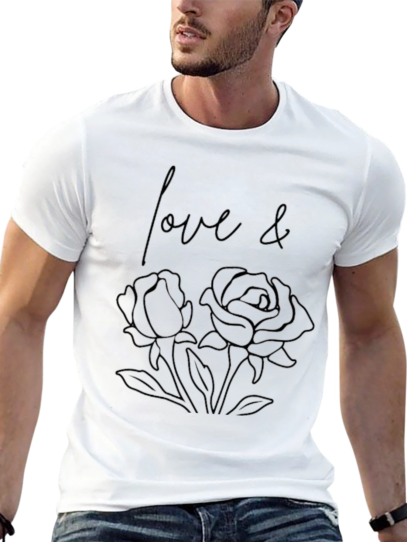Love & Roses Graphic Tee - Stylish Black T-Shirt