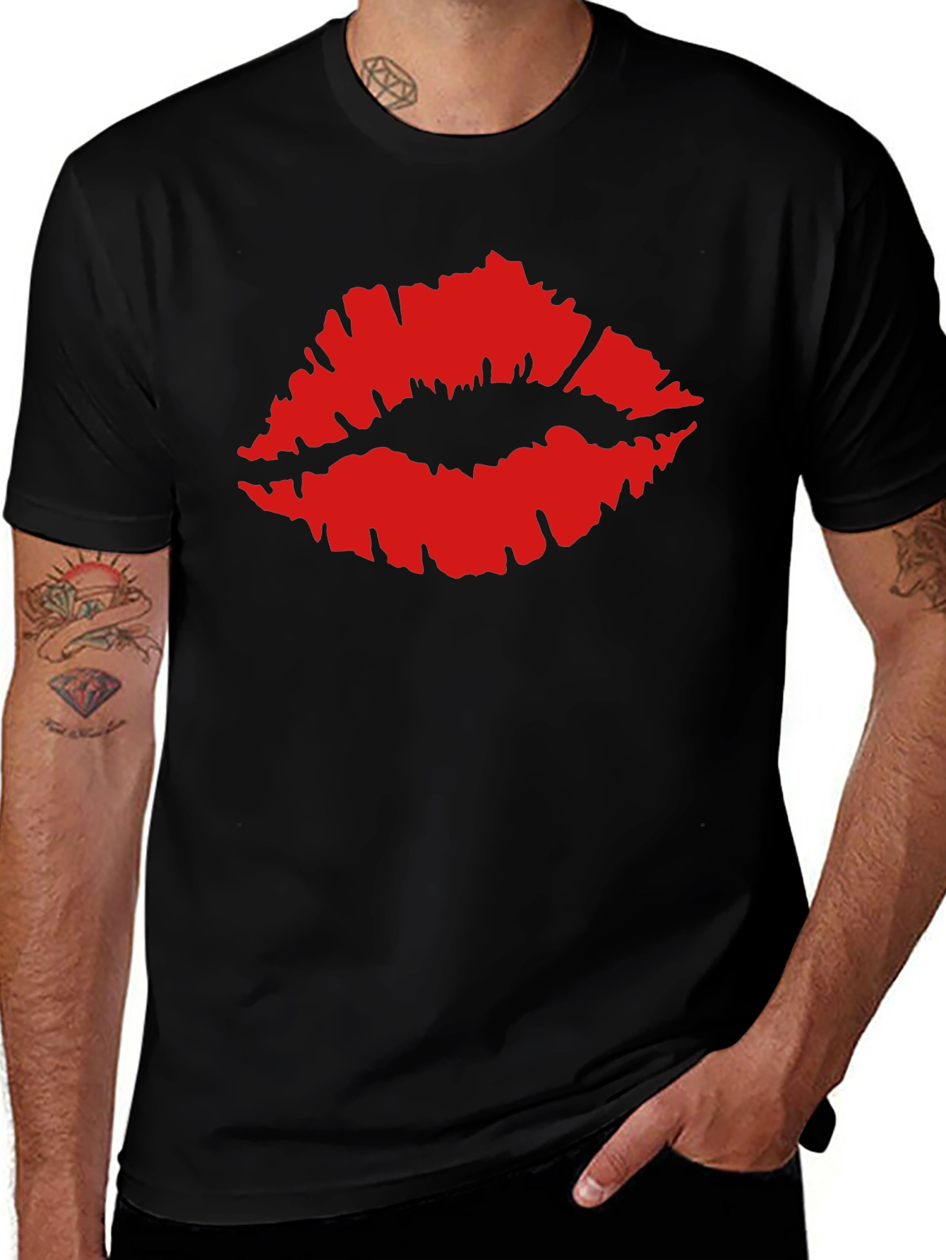 Kiss Lips Graphic Tee - Black Cotton T-Shirt