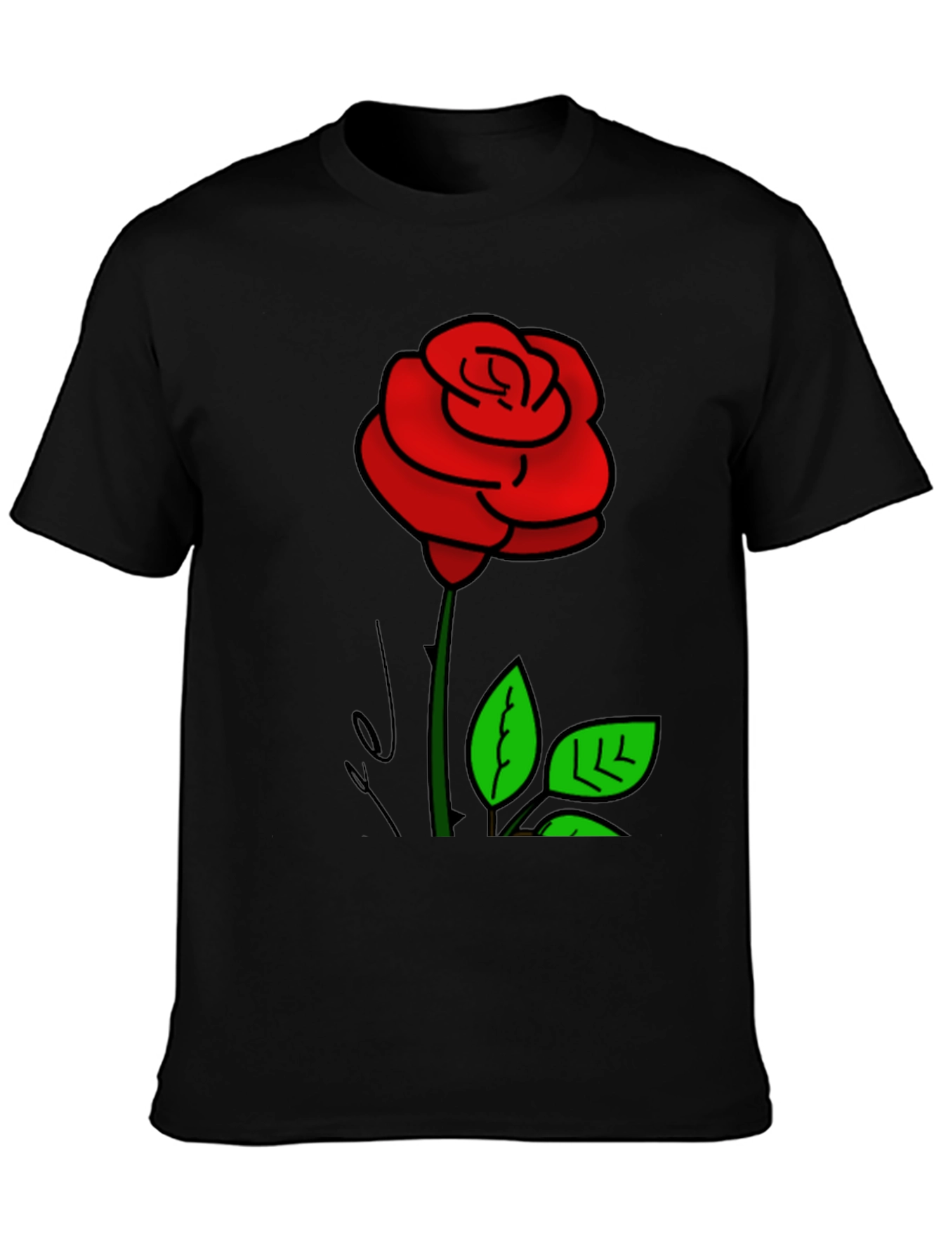Black T-Shirt with Rose Graphic Print