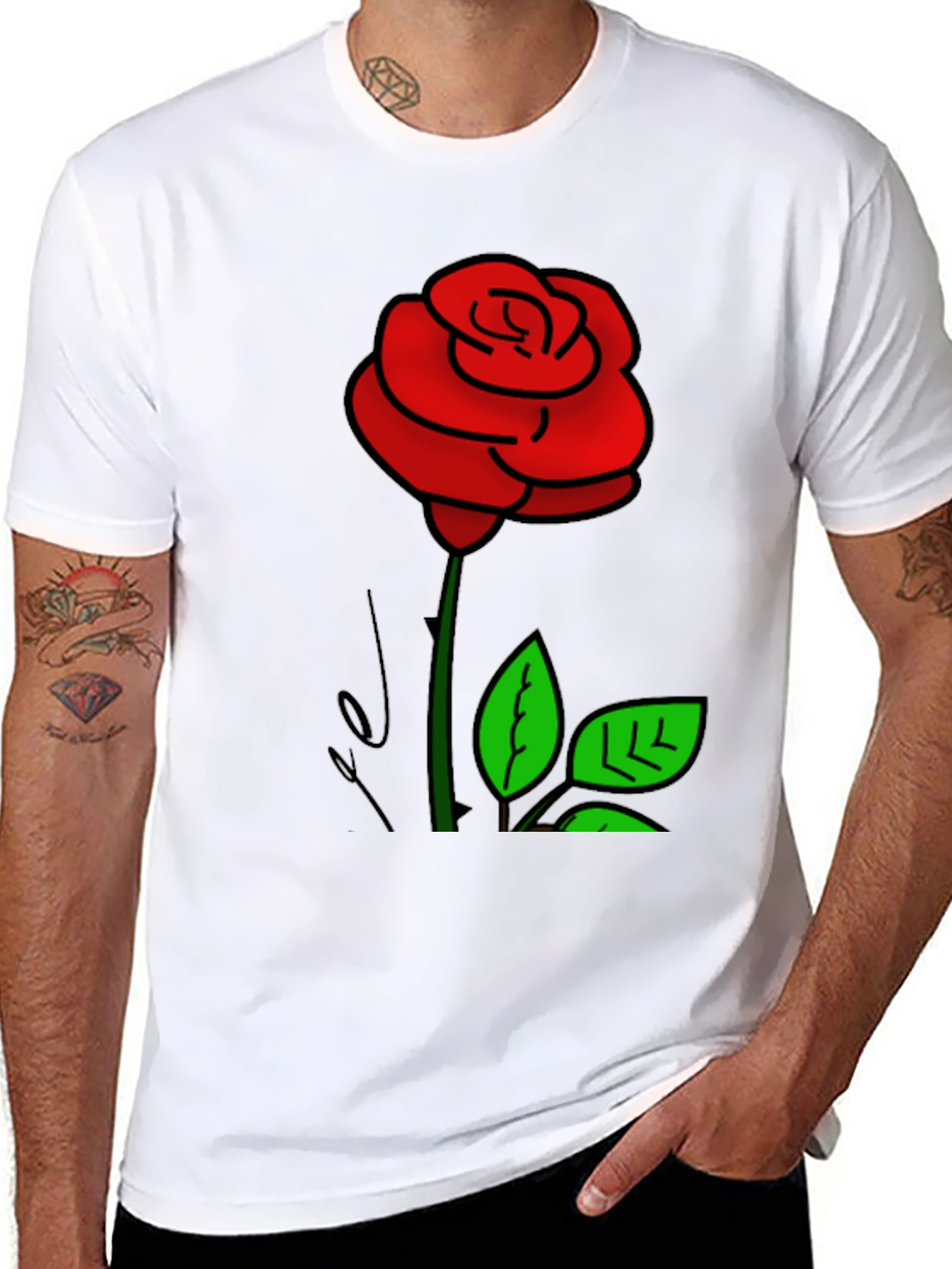 Black T-Shirt with Rose Graphic Print