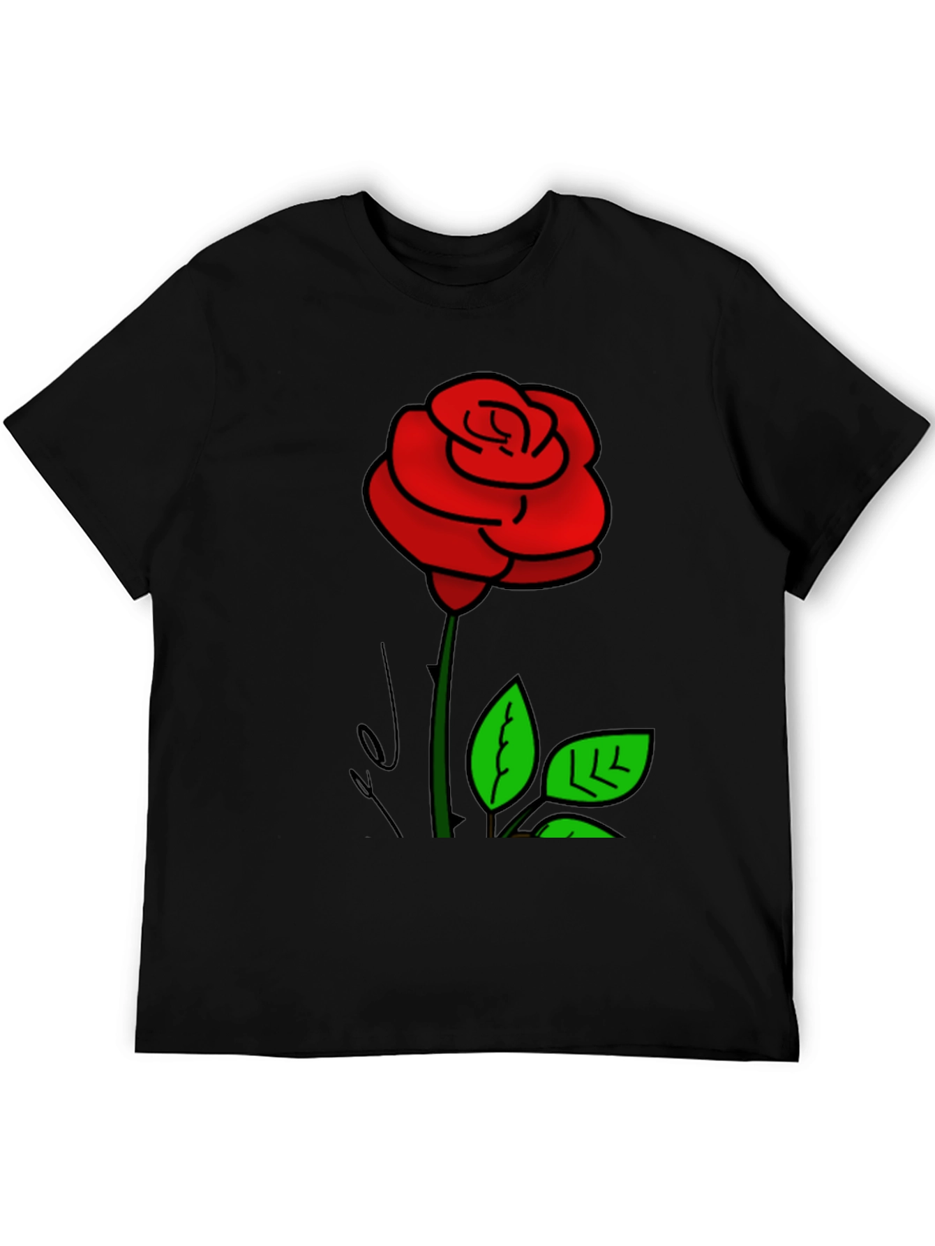 Black T-Shirt with Rose Graphic Print