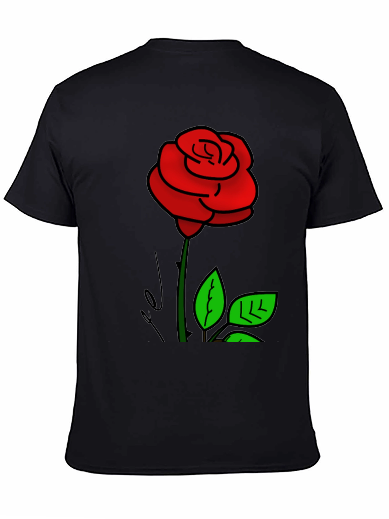 Black T-Shirt with Rose Graphic Print