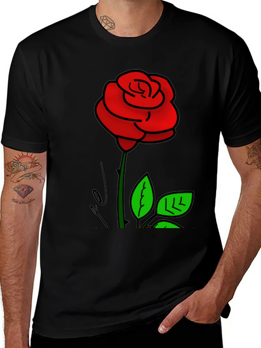 Black T-Shirt with Rose Graphic Print