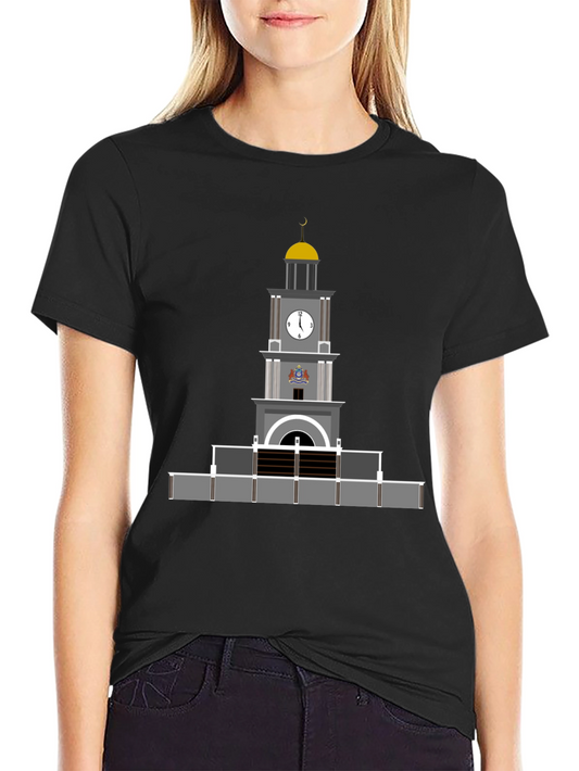 Black T-Shirt with Clock Tower Graphic